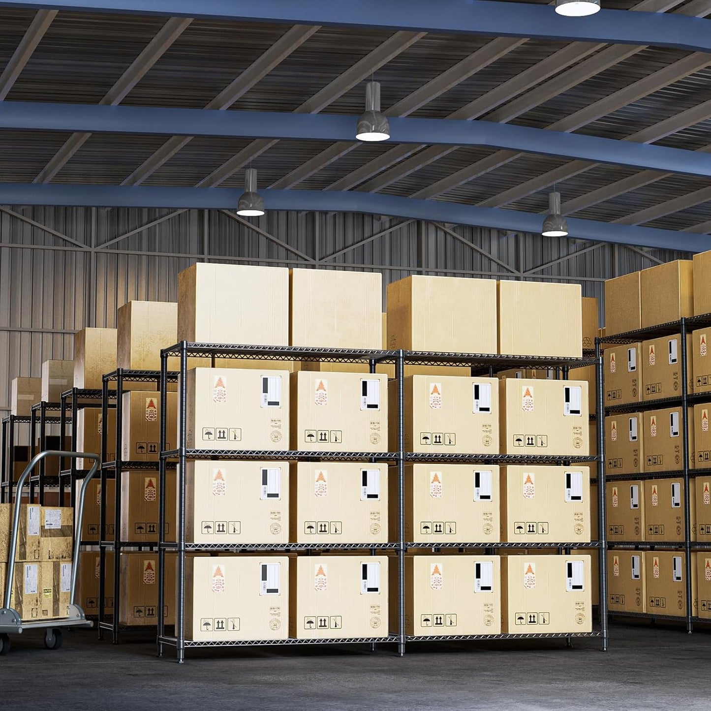 IZEUK Linked Storage Racks, DIY Adjustable Heavy Duty Metal Shelving Unit for Corner, Ideal for Kitchen, Garage, Warehouse, and Garden (Black, 4 Tiers, 15.7" D x 33.5" W x 59.5" H, 1147 lbs Capacity)