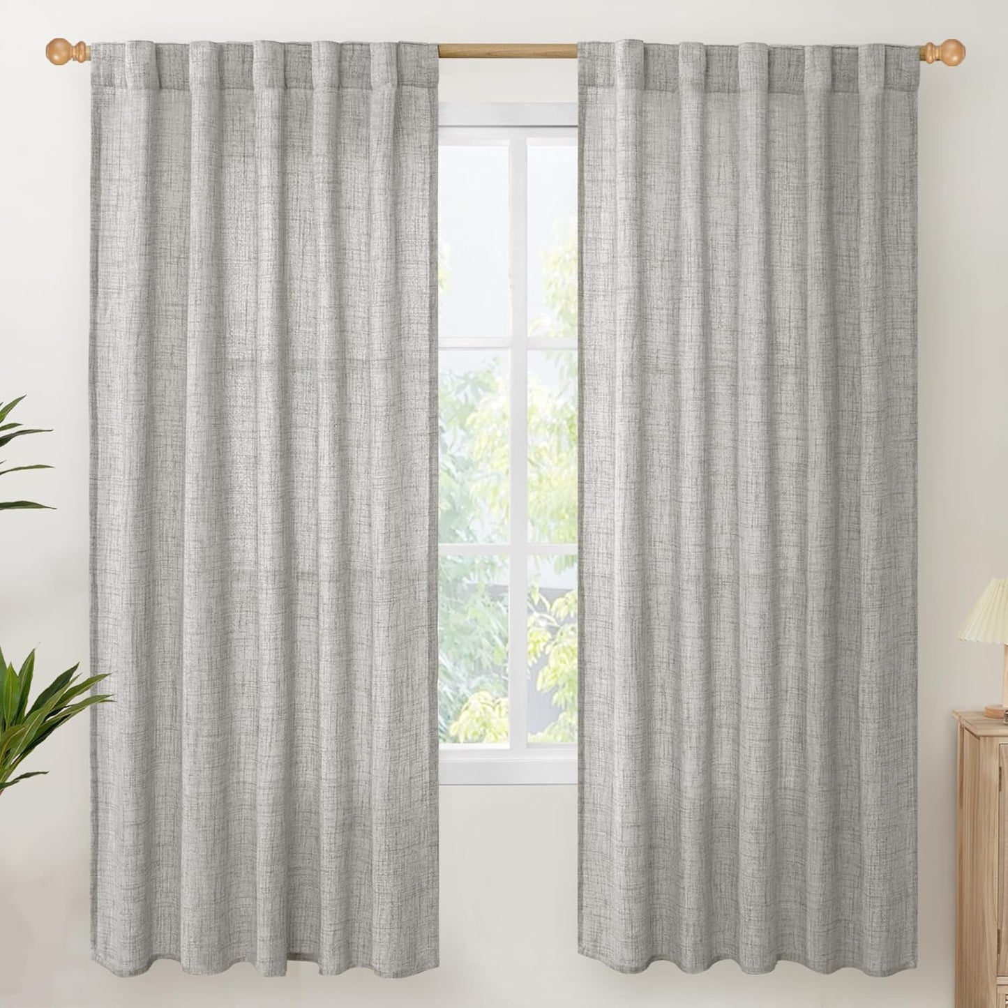 YoungsTex Dark Grey Linen Curtains 72 Inch Long 2 Panels for Living Room, Back Tab Rod Pocket Semi Sheer Window Drapes Light Filtering Textured for Bedroom Dining, 42 X 72 Inch