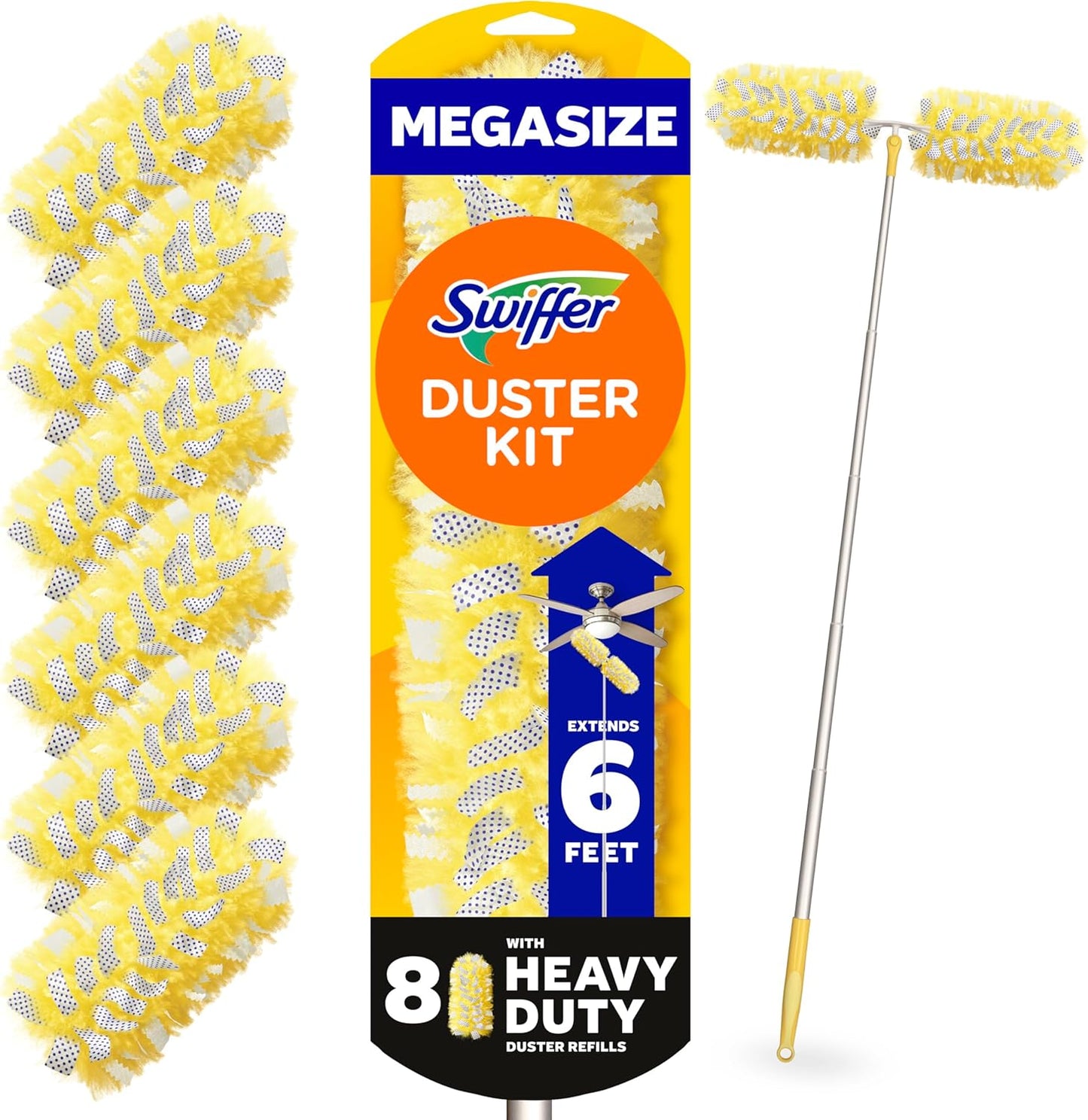 Swiffer Duster Kit with 6 ft Super Extendable Handle, Heavy Duty Starter Kit with 8 Refills