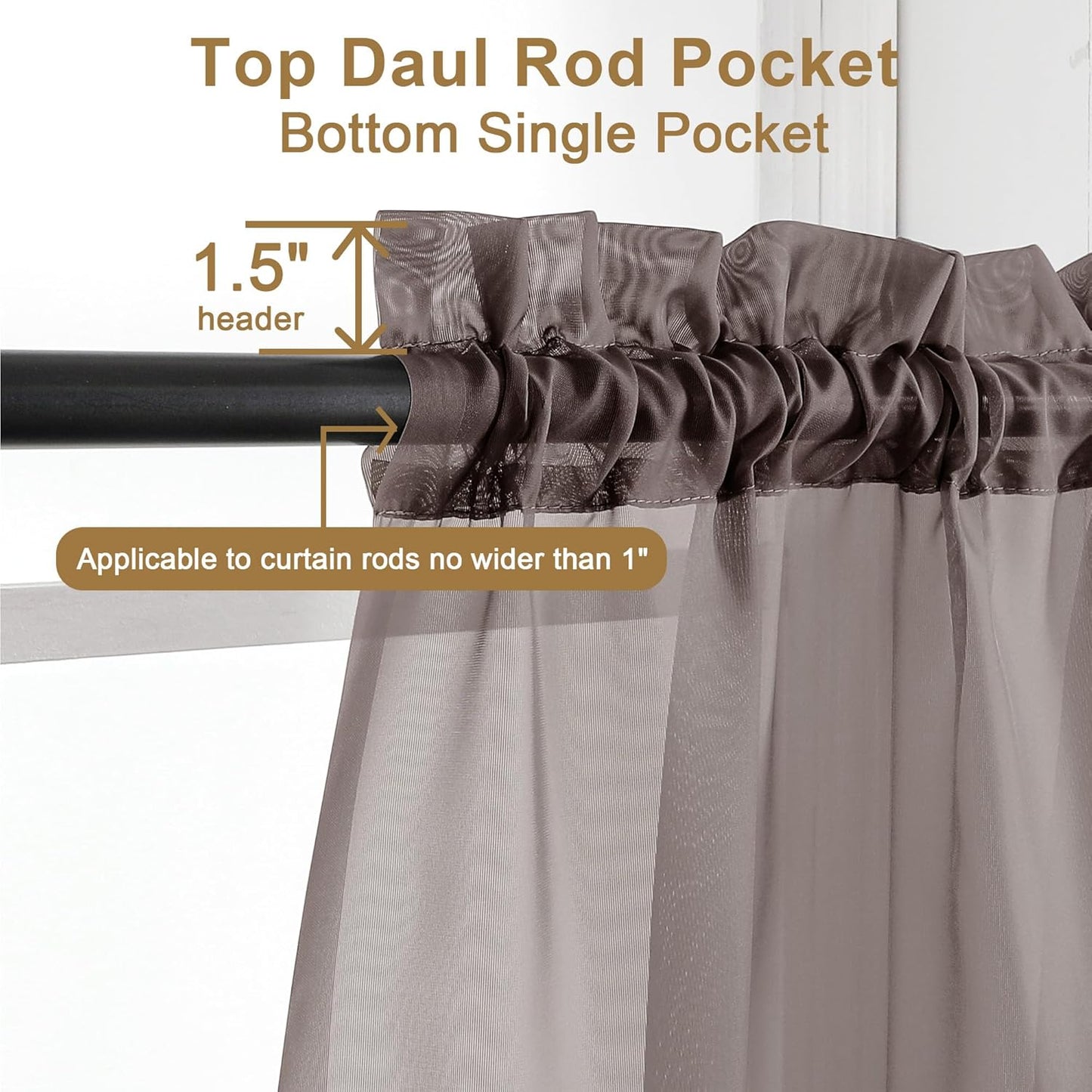 Chyhomenyc Chocolate Brown Sheer Curtains 84 Inches Long, Light Filtering Sheer Curtains for Living Room Bedroom, 42x84 Inches， 2 Pieces