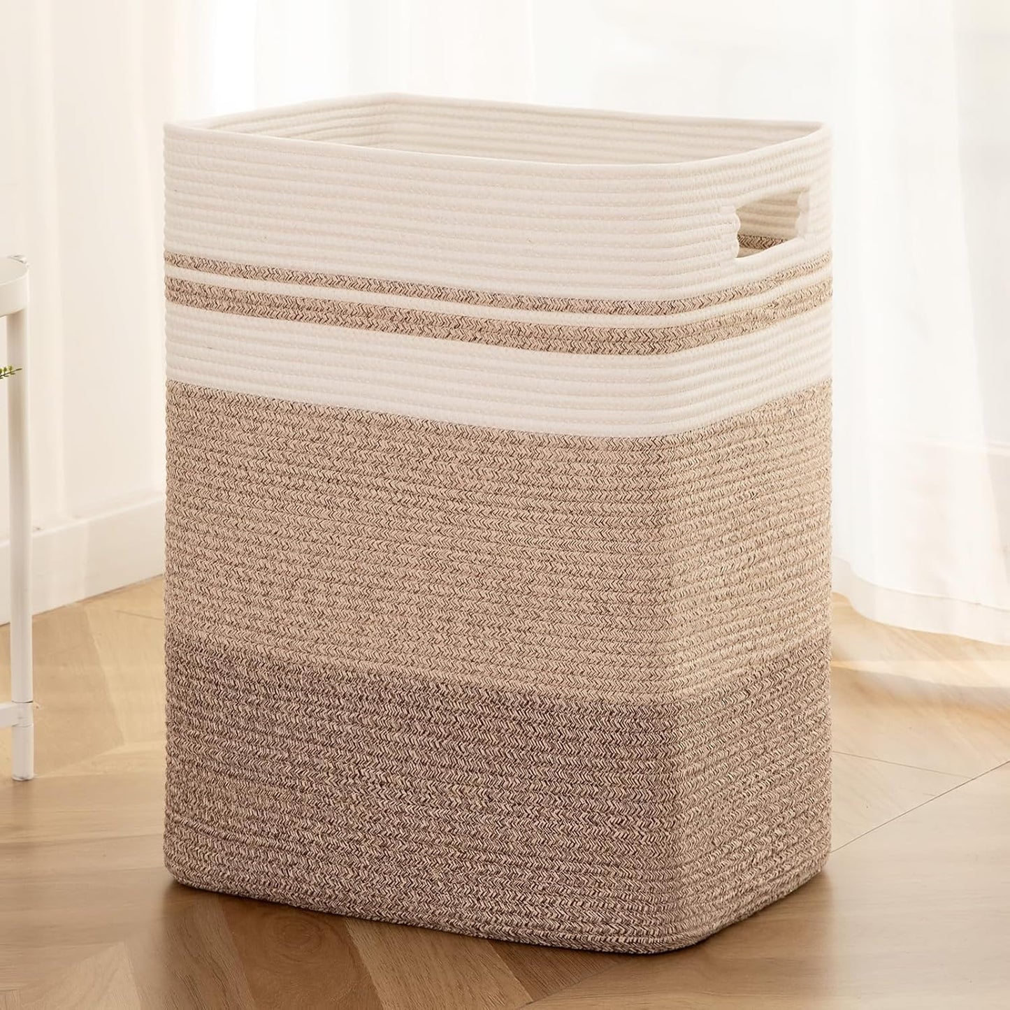 OIAHOMY Rectangle Laundry Basket, Large Laundry Hamper with Handles, Cotton Blanket Basket for Living room, Woven Decorative Storage Basket for Clothes,Pillows-16x13x22in-Gradient Yellow