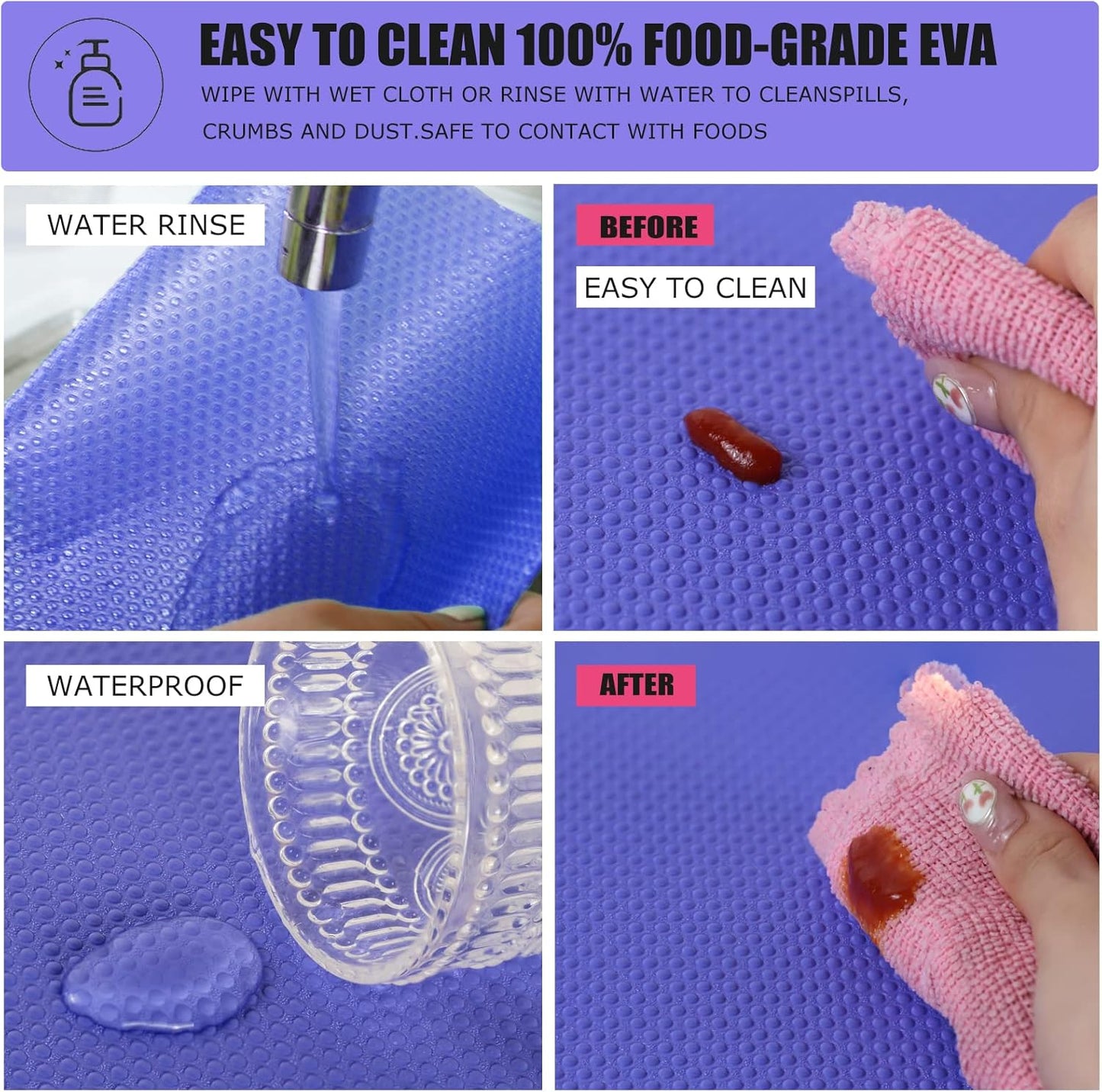 24Pcs Refrigerator Liners, Washable Fridge Liner Mats Covers Pads for Glass Shelf Cupboard Cabinet Drawer Home Kitchen Accessories Organization (Purple)