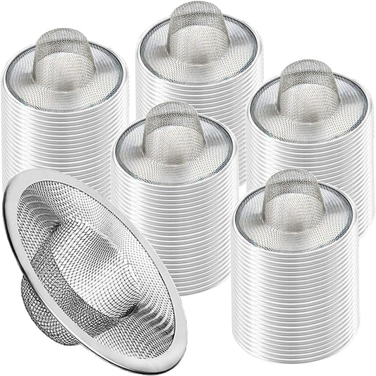 Heavy Duty Stainless Steel Slop Basket Filter Trap Mesh Metal Sink Strainer Perfect for Kitchen Sink/Bathroom Bathtub Wash Basin Floor Drain Balcony Drain Hole Utility (2.75" 100pcs)