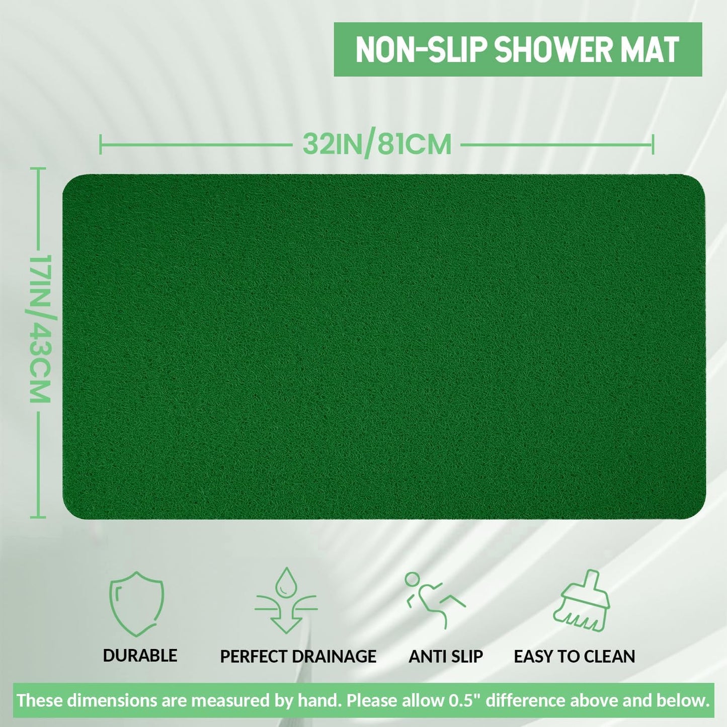 Non-Slip Bathtub Mat, Anti Slip Shower Mat, Fast Drying Bathtub Mats, Foot Scrubber Mat, Anti Slip Mat for Tub, Floor, Bathroom, Kitchen, Home, Hotel (Dark Green 32"×17")