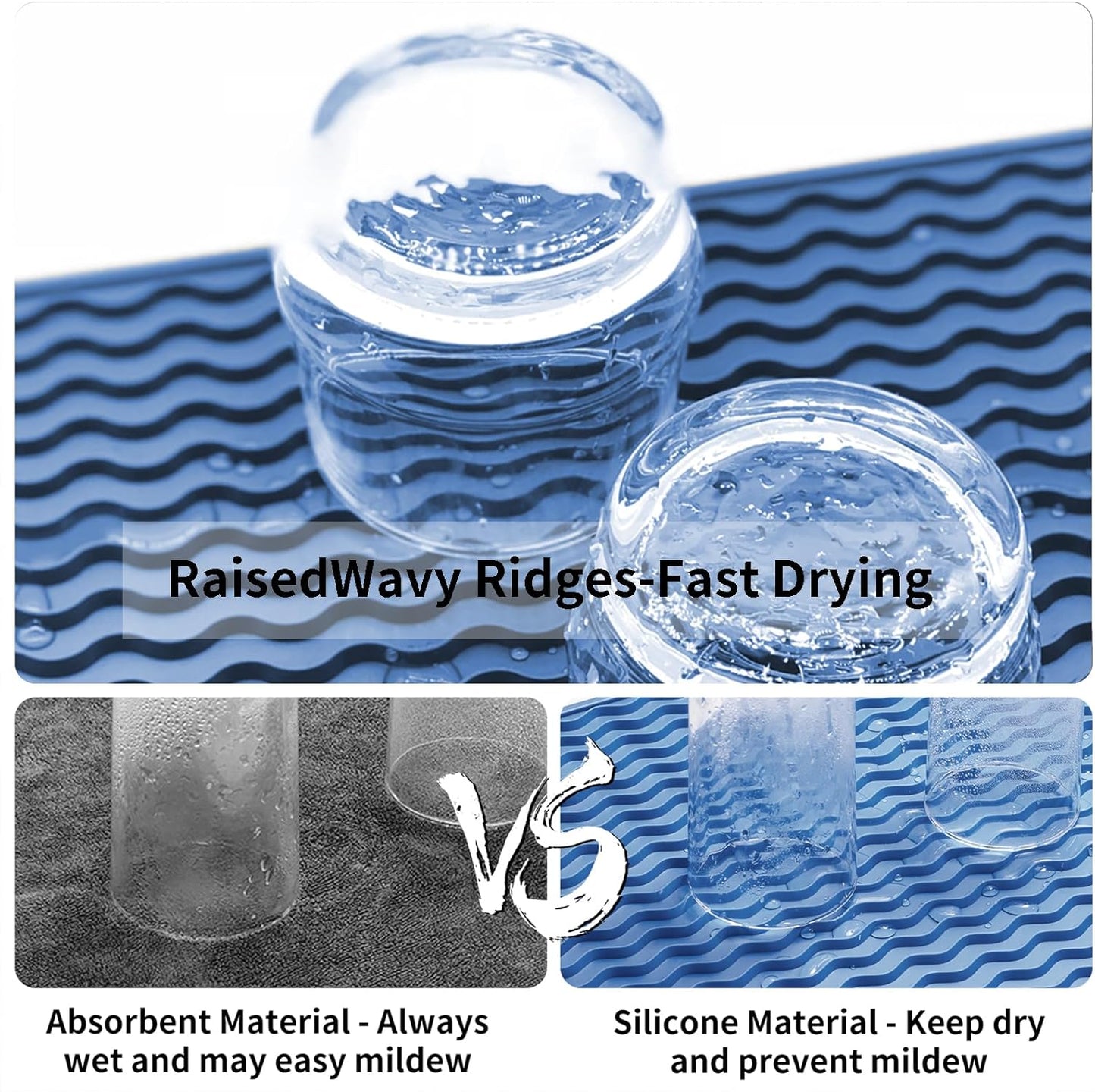 ZLR Silicone Dish Drying Mat for Kitchen Counter, Eco-Friendly Fast Dry Dish Mat, Easy Clean Multi Usage Drying Matt, Heat Resistant Trivet, 12" x 12" Middle, Lichen Blue