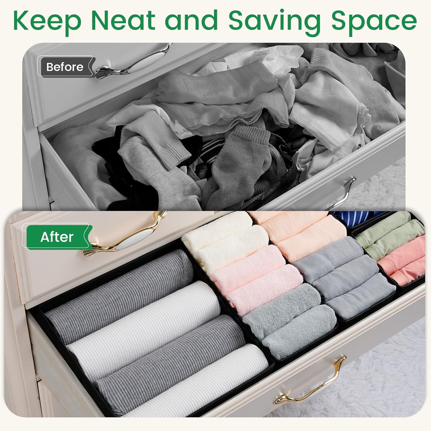 Criusia 16 Pack Underwear Drawer Organizer, Drawer Organizer Clothes, Foldable Cloth Storage Box Closet Dresser Drawer Divider Organizer for Clothes, Scarves (Black)