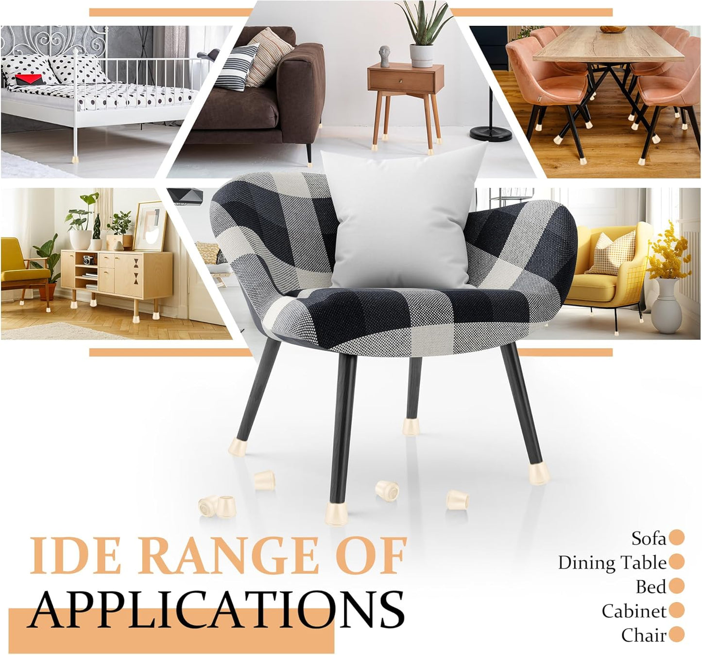 7/8" Round Rubber Chair Leg Tips Caps, Chair Leg Floor Protectors, Non-Slip Chair Leg Caps, Stool Leg Protectors Cap, Folding Metal Chair Leg Tip Replacement (White, 24 Pack)