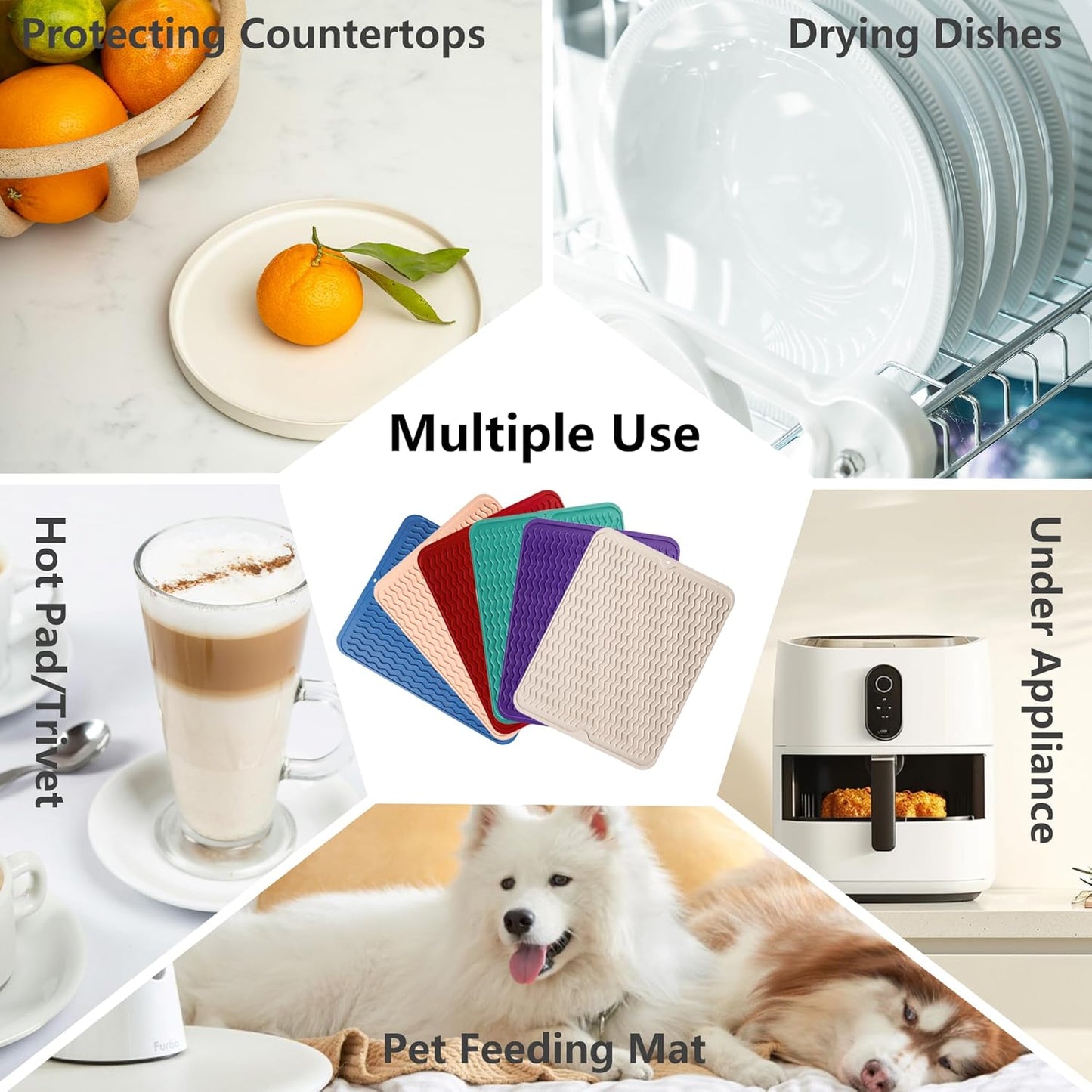 ZLR Silicone Dish Drying Mat for Kitchen Counter, Eco-Friendly Fast Dry Dish Mat, Easy Clean Multi Usage Drying Matt, Heat Resistant Trivet, 12" x 12" Middle, Meadow Violet