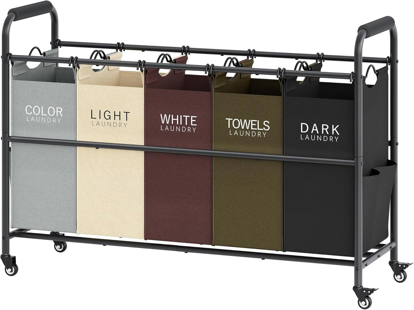 Tajsoon 5 Bag Laundry Sorter Cart, Laundry Hamper Sorter Basket with Heavy Duty Lockable Rolling Wheels for Clothes Storage, 5 Colors