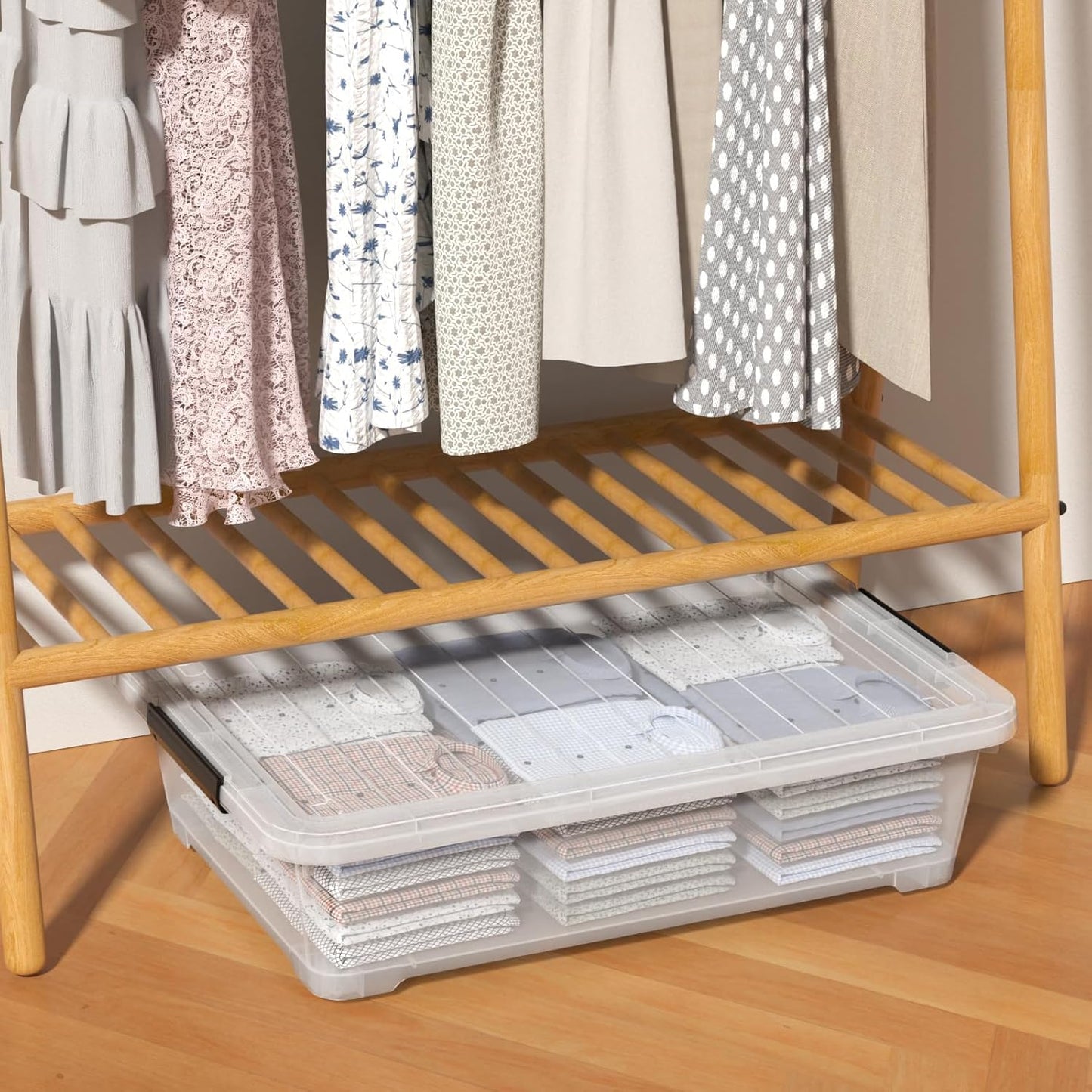 40 Quart Under Bed Plastic Storage Bins with Wheels, 3 Packs Clear Large Storage Container Box with Lids