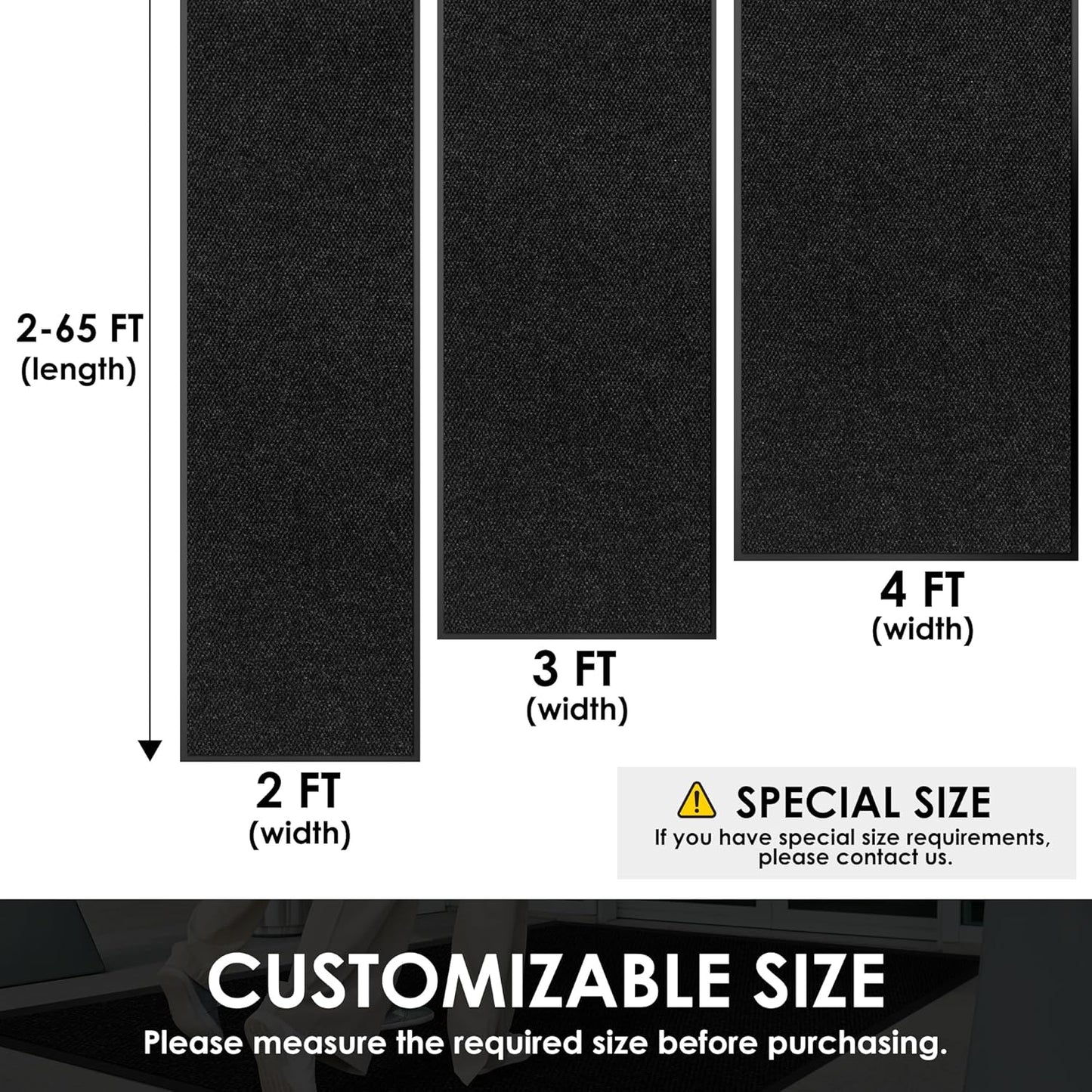 3′ x 11′ Front Door Mat Indoor Outdoor Entrance, Commercial Floor Mat Heavy Duty Dirt Trapper Entryway Doormat, Custom Size Non Slip Rubber Backing Welcome mat, Door Mat for High Traffic Area