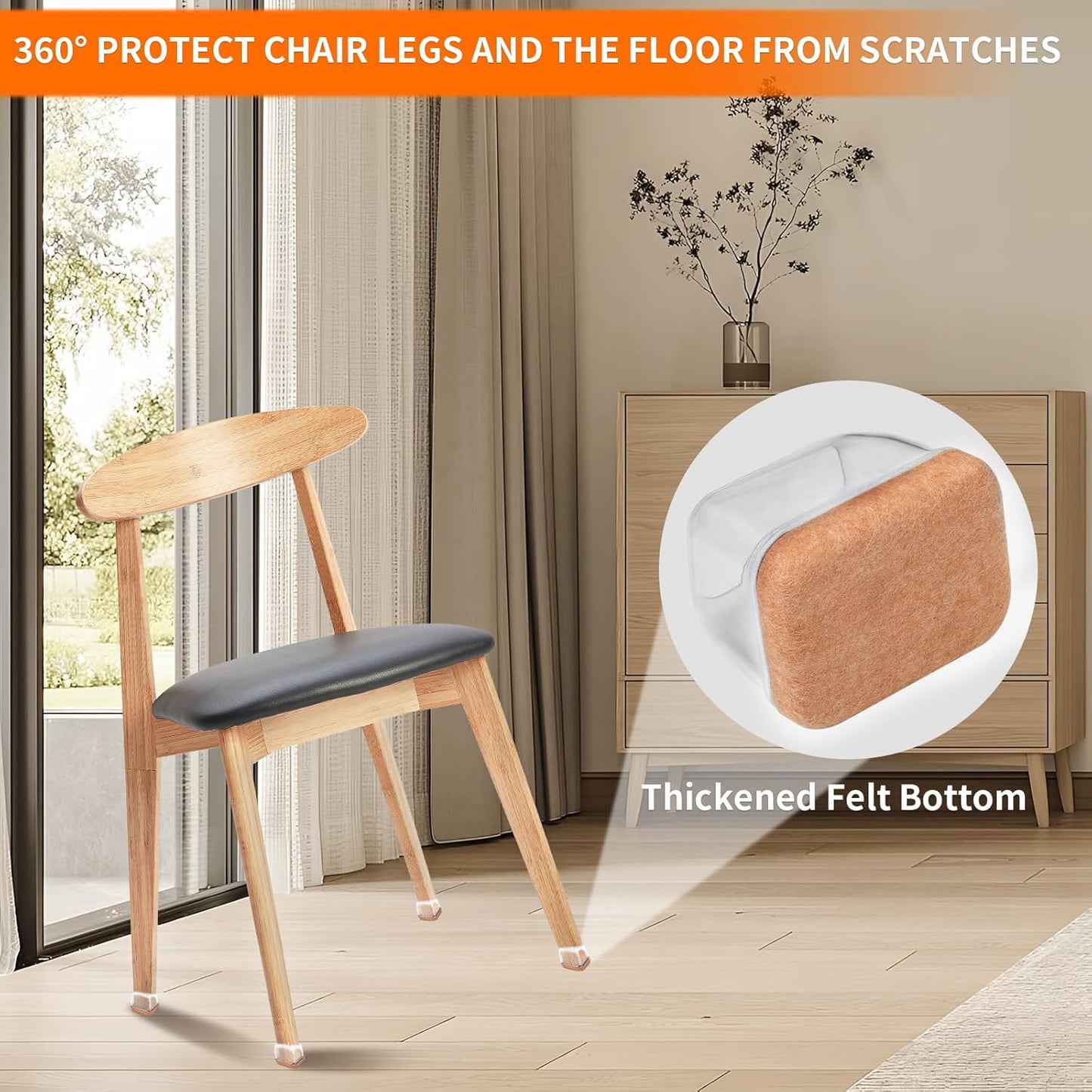 Ezprotekt 8 Pcs Rectangle Clear Silicone Chair Leg Floor Protectors, Rectangle Felt Furniture Pads Caps, Chair Leg Covers Cups for Chair Table Desk Sofa (Fit L :1.3-1.7", W: 0.9-1.2")