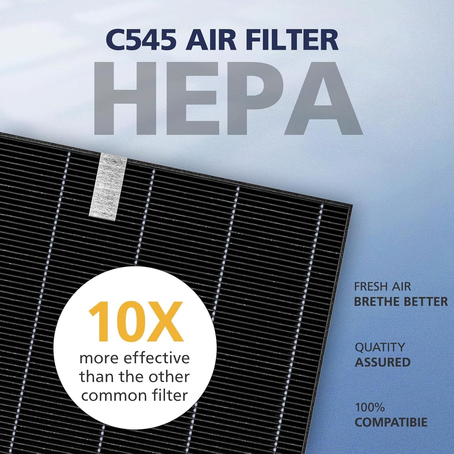 2 Pack C545 HEPA Smoke Replacement Filter S Compatible with Winix C545 Air Purifier, Replaces Part 1712-0096-00 and 2522-0058-00, 2 HEPA Filter + 8 Activated Carbon Filters, Black