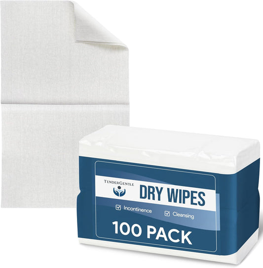 Dry Wipes for Adults - 2 Pack of 100 Unscented Disposable Washcloths - 10" x 13" Non Woven Wipes for Incontinence and Senior Care