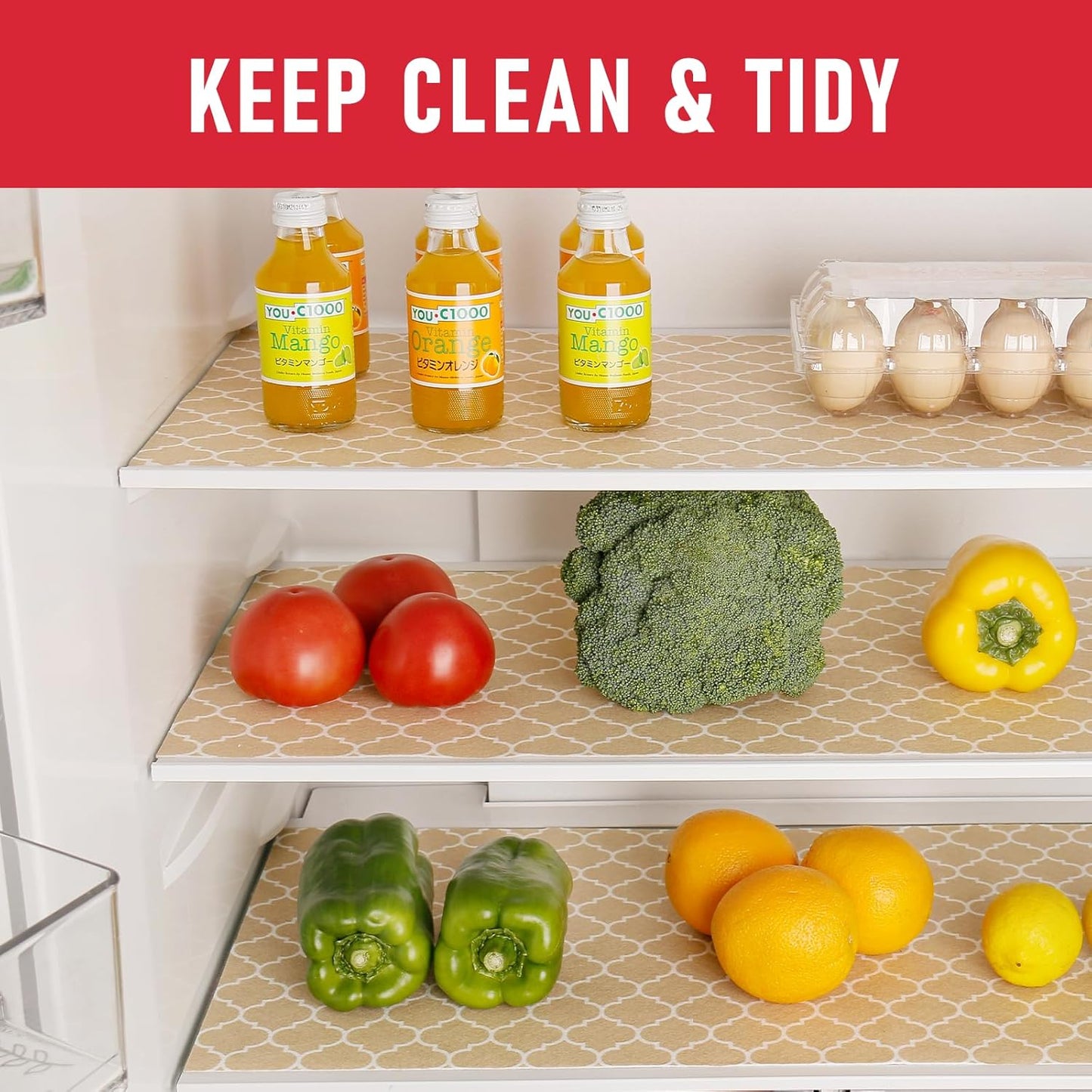 Cooyes 2 in 1 Refrigerator Liners, 6 Pack, 12“ × 24”， Fridge Drawer & Shelf Liners for Kitchen Cabinets Non-Adhesive, Breathable Cloth Material, BPAfree, Keep Produce Fresh Longer