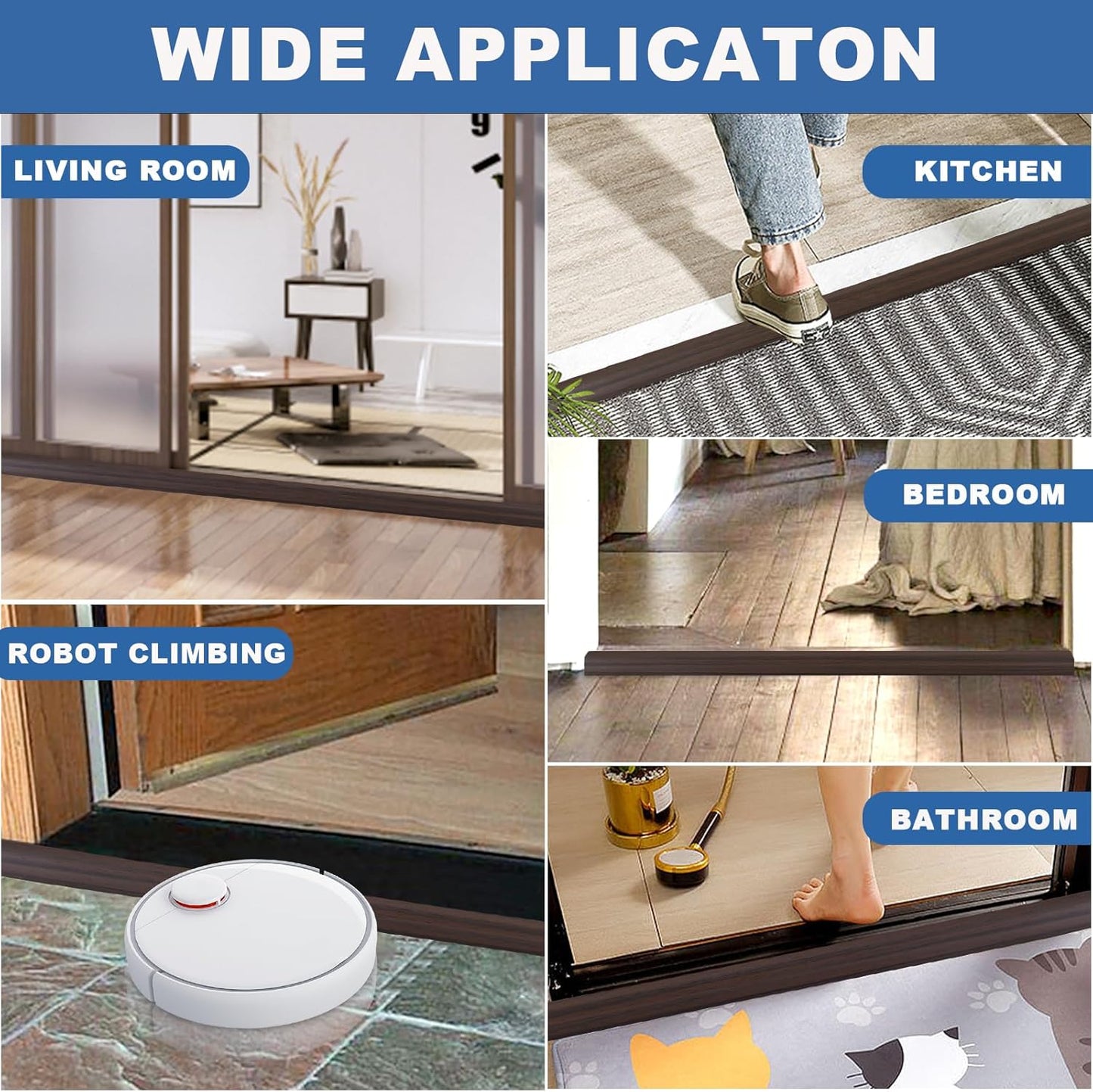 Vinyl Door Threshold Flooring Transition Strip Self Adhesive Carpet Edging Strip for Laminate Doorway Edge Threshold from 1/5" to 2/5" (Brown Wood Grain, 6.6 Ft)