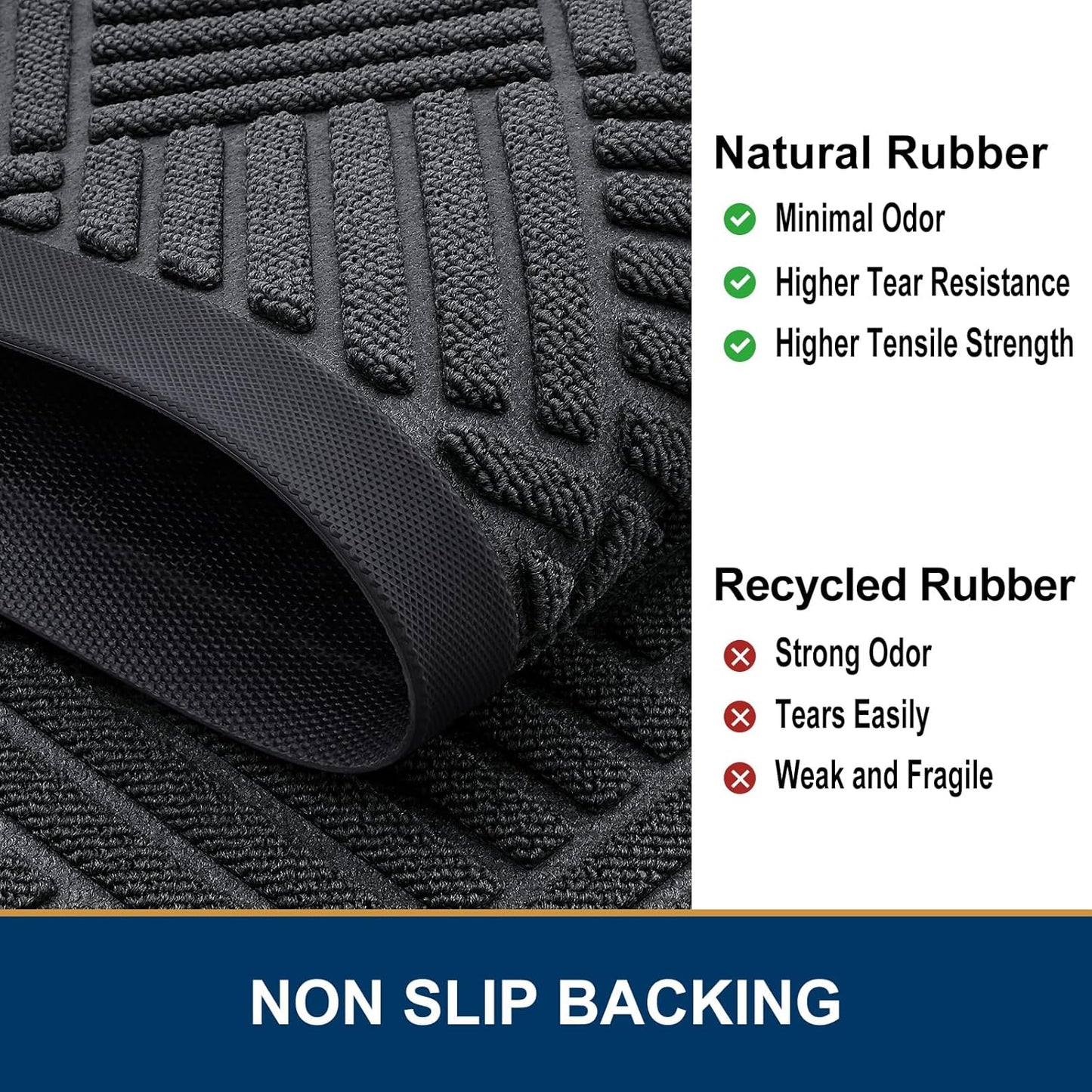 Smiry Half Circle Front Door Mat Outside Entrance,Heavy Duty Outdoor Indoor Natural Rubber Doormat,Non Slip,Trap Dirt and Moisture,Easy Clean,Low Profile Patio Porch Entryway Mat,29.5x17, Light Grey