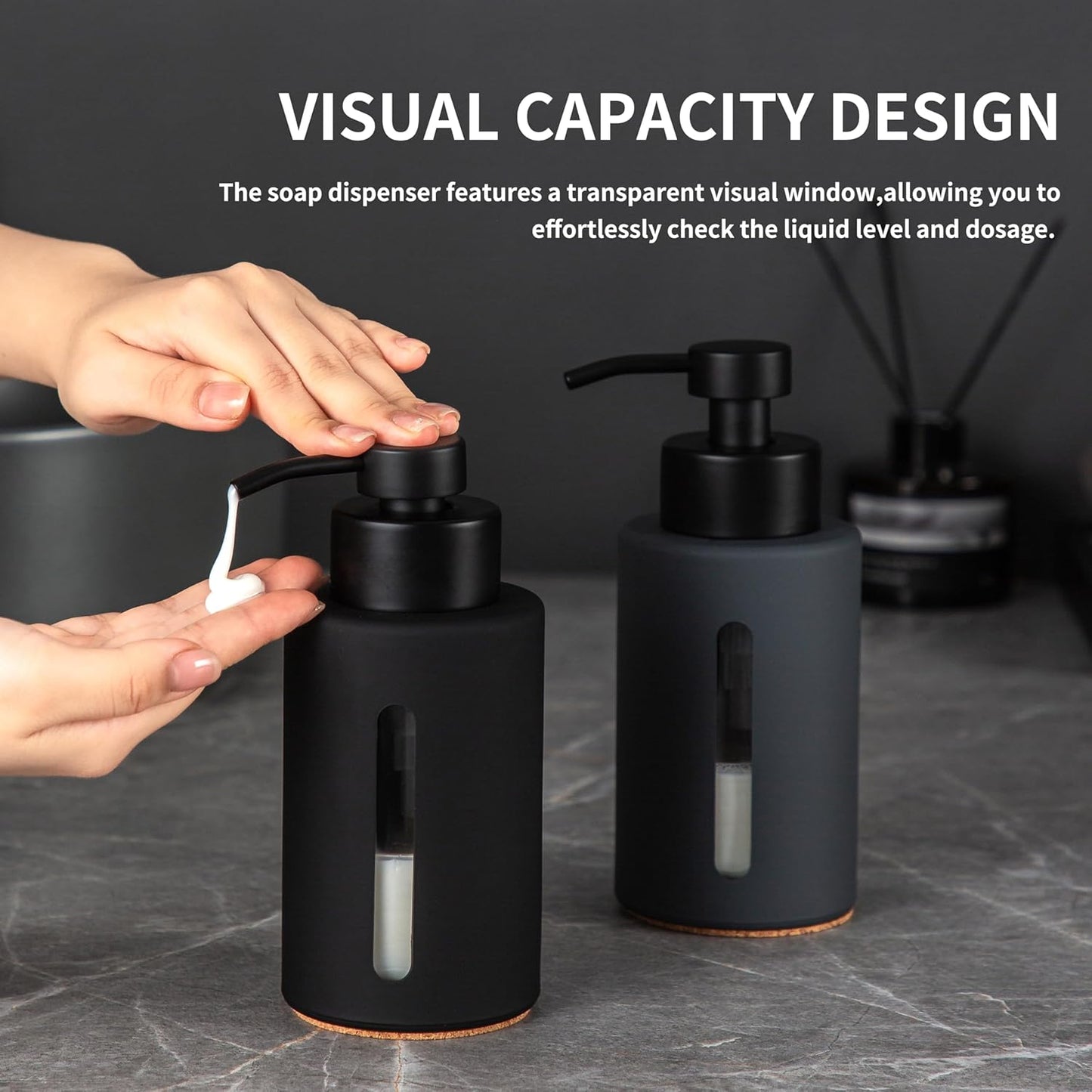 Enra Bathroom Soap Dispenser,12oz Glass Black Soap Dispenser Stainless Steel Liquid Pump,Refillable Hand Lotion Soap Dispenser for Bathroom Kitchen(Black)