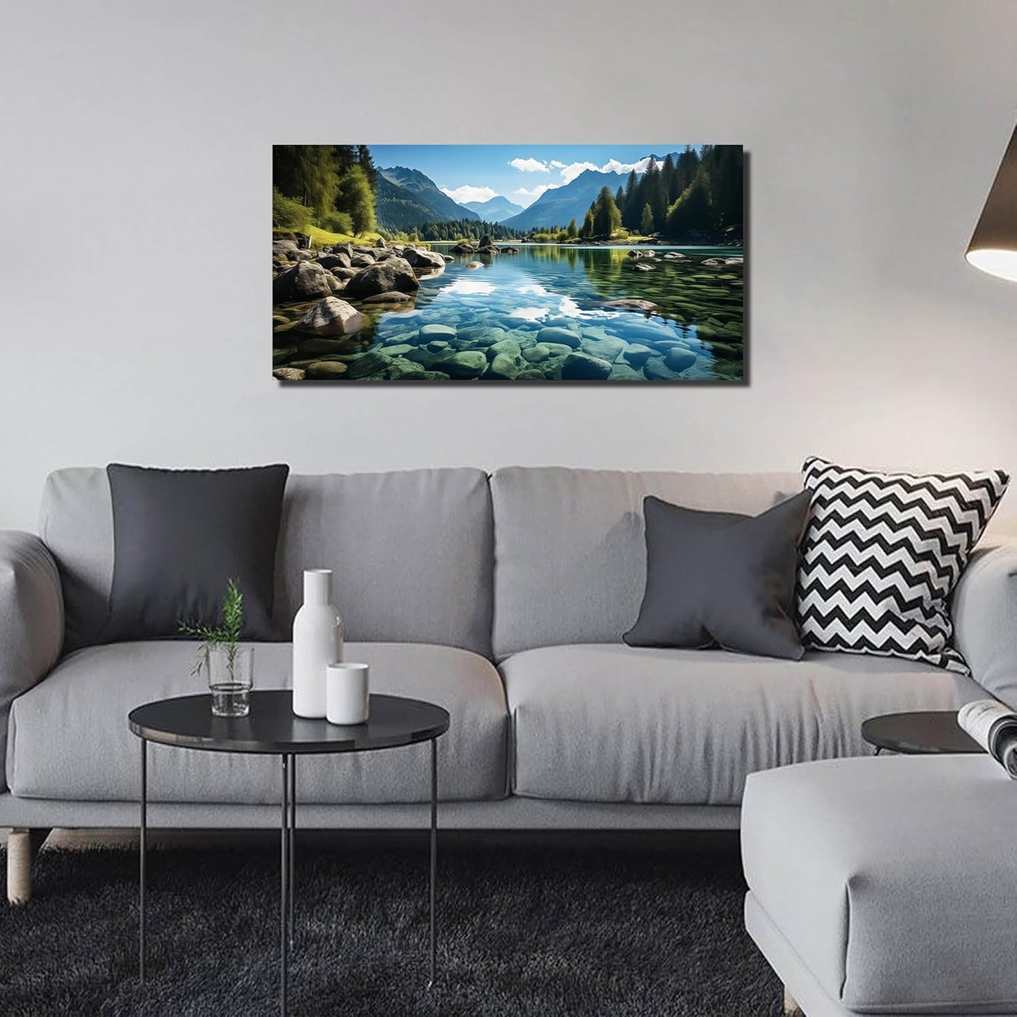 GUGIKA Landscape Wall Art for Living Room, Mountain and Lake Wall-Decor for Bedroom, Natural Scenery Canvas Prints Pictures for Hallway Office, Size 40 x 20 Inches