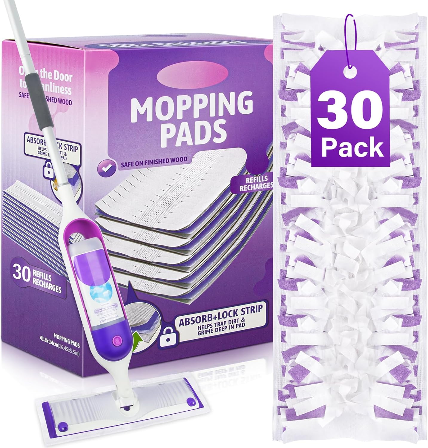 Mop Pads Refills for Swiffer Power Mop: 30 Pcs Wet Dry Disposable Pad for Multi-Surface Floor Cleaning - Mopping Replacement for Tile Hardwood - Sweeping Cloths for Home Kichen
