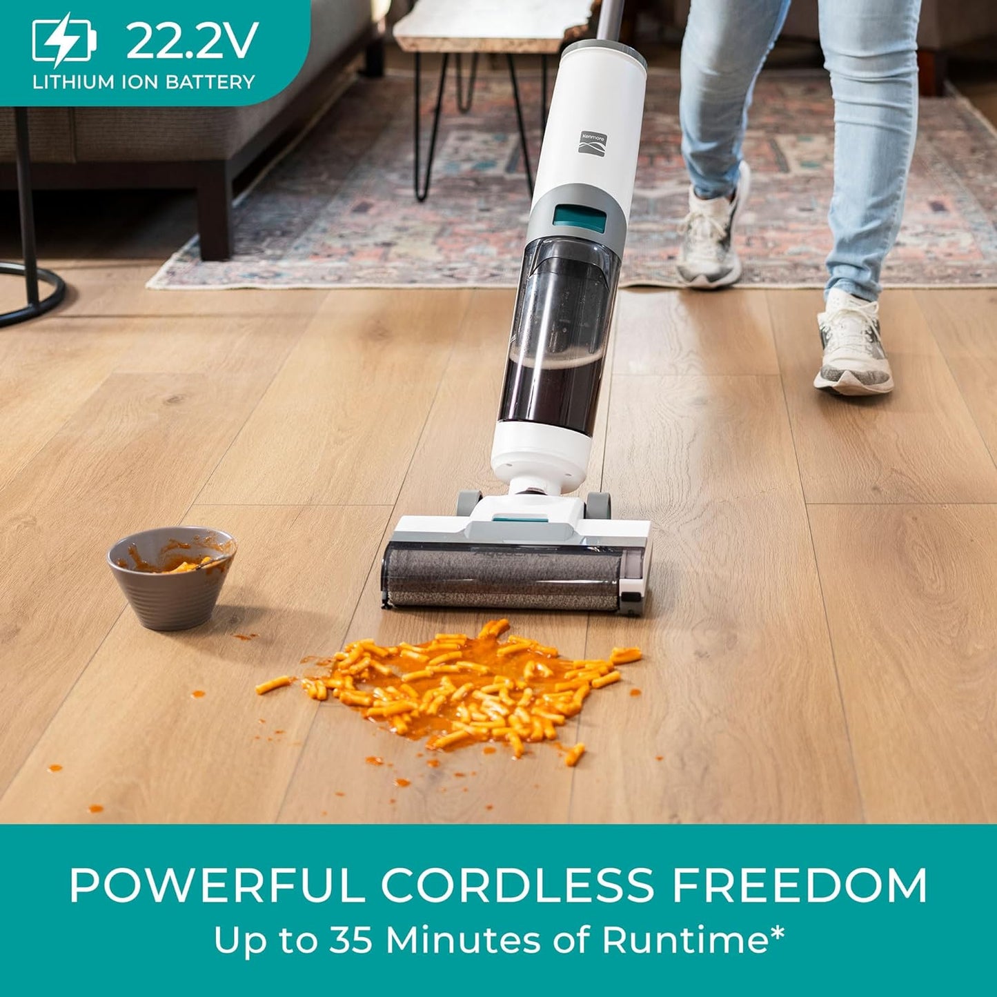 Kenmore HF5010 AquaLite 3-in-1 Cordless Wet Dry Vacuum Hard Floor Cleaner with Automatic Air-Drying, 35mins Runtime & One Edge Self-Cleaning Mop for Multi-Surface and Messes