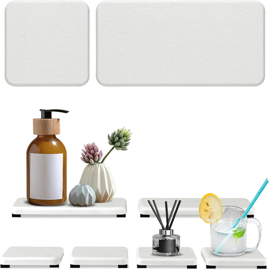 6PCS Stone Drying Tray for Bathroom Counter, Fast Drying Diatomite Stone Sink Tray, Water Absorbing Coaster for Kitchen Sink, Water Absorbent Coasters, Diatomite Soap Dish