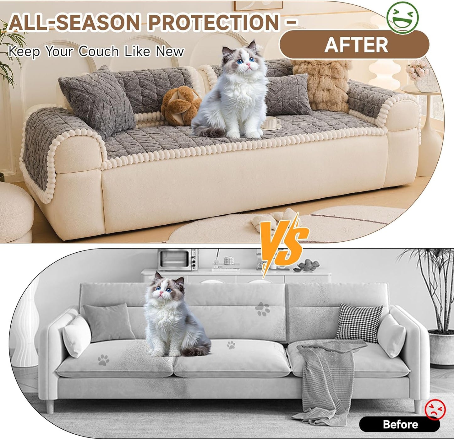 OTOB Couch Covers for 3 Cushion Couch Sofa Pet Friendly, Washable & Non Slip Geometric Jacquard Modern Plush Fuzzy Sofa Slipcovers Protector, All Season Soft Pet Couch Cover (Gray, 27.6"x82.7")