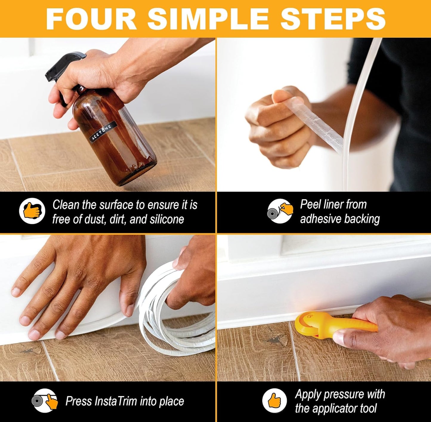 InstaTrim The Original Flexible Trim - 10ft Black 1/2" Wide Caulk Tape - Adhesive Trim with Many Uses Including Caulking for Bathtubs, Sinks, Counters, Tile, Floors - Made in USA