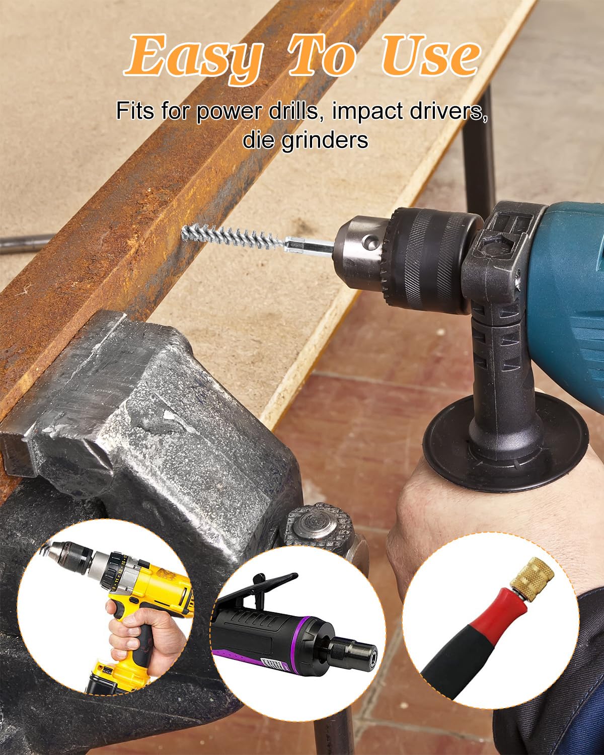 24 pcs Bore Brush for Drill, Stainless Steel Wire Cleaning Brush Set, Abrasive Wire Bore Brushes Set with 1/4 Inch Hex Shank for Rust, Cleaning Tubes (8/10/12/15/17/19MM)