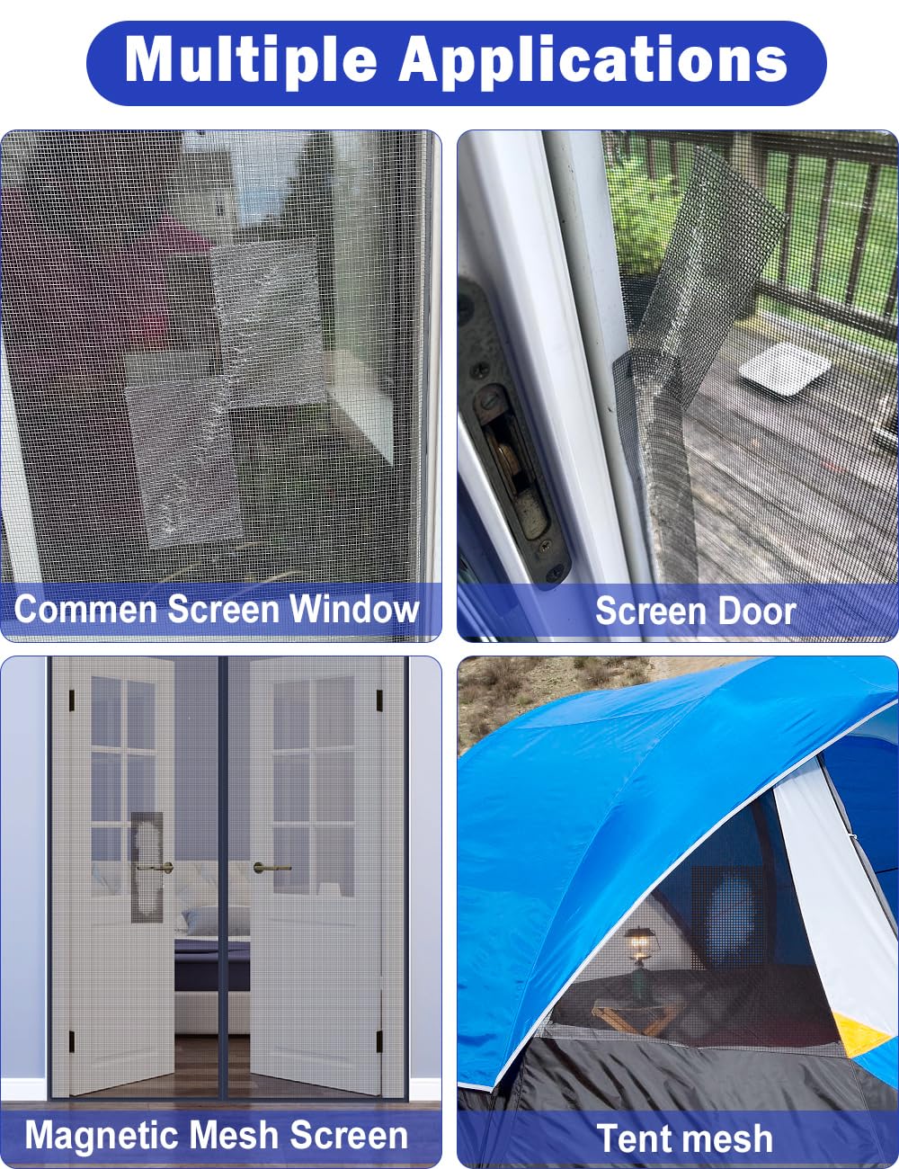 wohohoho Window Screen Repair Tape, 4 in X 20 FT (240IN) Grey Screen Patch Repair Kit, 3-Layer Strong Adhesive Invisible Screen Tape Mesh Repair for Windows, Doors Garage Mosquito Net Magnetic Screen