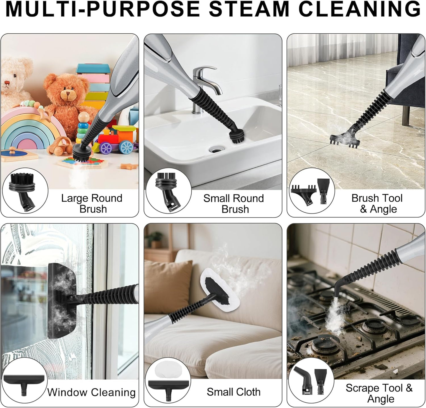 Steam Mop, 11-in-1 Powerful Handheld Steam Cleaner with 11.8 OZ Removable Tank, Detachable Steam Mops for Floor Cleaning with 23FT Power Cord, MultiPurpose Steamer for Hardwood Tile Carpets Furniture