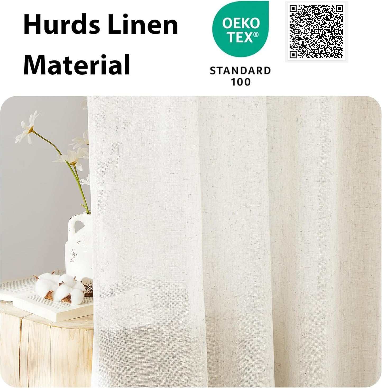 NICETOWN Linen Sheer Patio Door Curtain Drapery Panel for Door Window Elegant Soild Rod Pocket French Door Curtain Panel, 26" x 72" with Tieback, 1 Piece, Linen