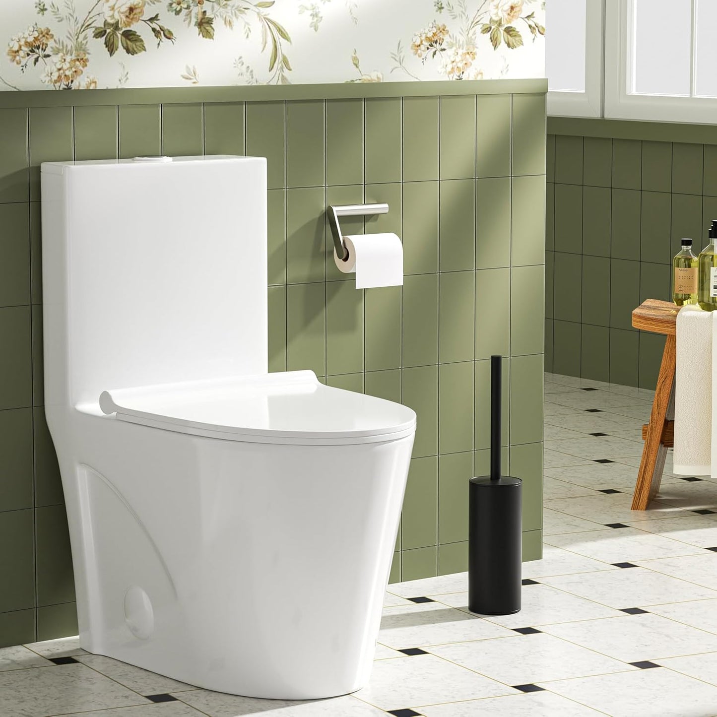 Toilet Brush and Holder Set, Toilet Bowl Brush with Heavy Duty 304 Stainless Steel Base and Extra Long Handle, Toilet Bowl Cleaners Brush for Bathroom (Matte Black)