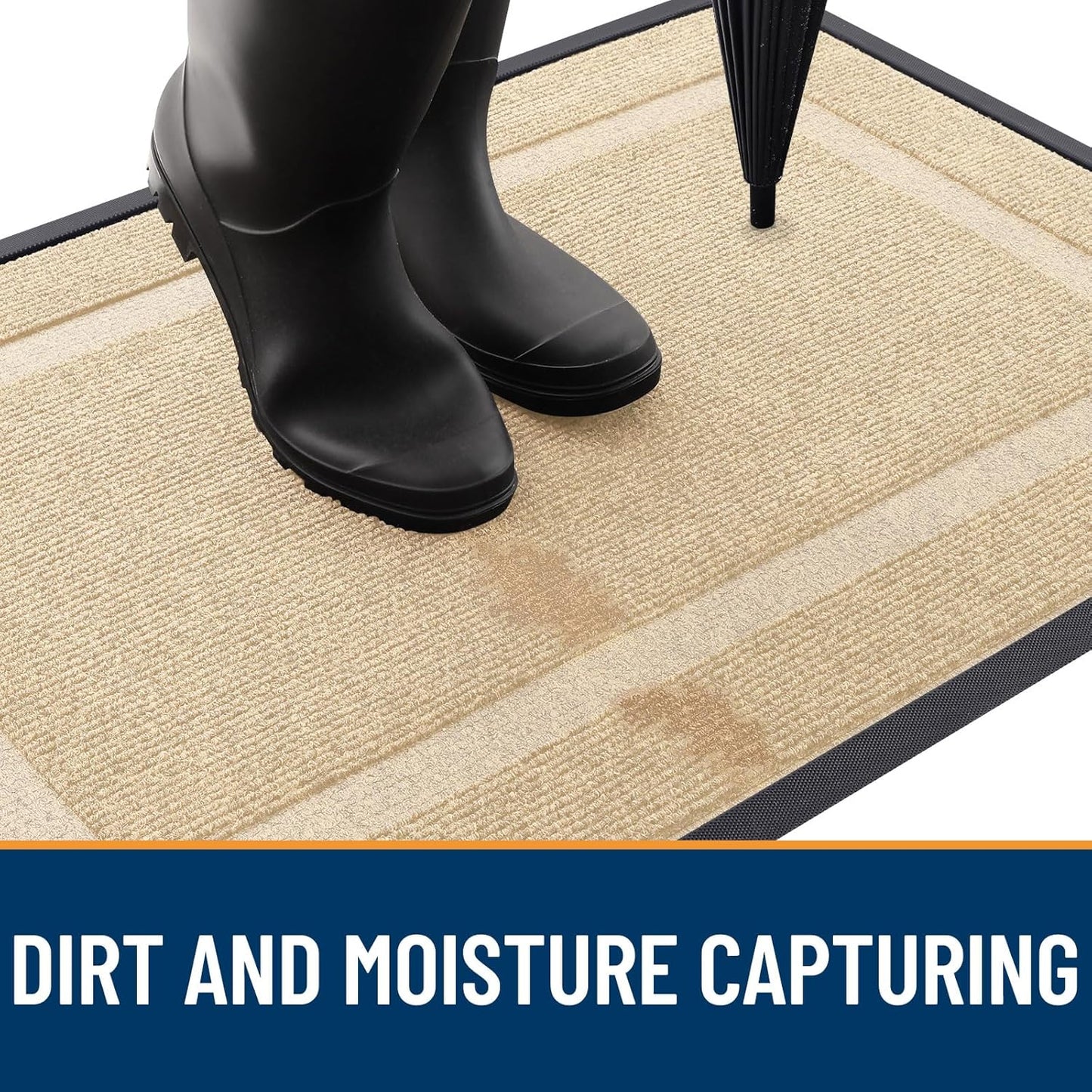 OLANLY Front Door Mat Indoor Outdoor Entrance, Waterproof All-Season, All-Weather Doormat, Sturdy Natural Rubber, Fade Resistant, Low Profile, Easy Clean Patio Porch Entryway Mat, 47x30, Beige