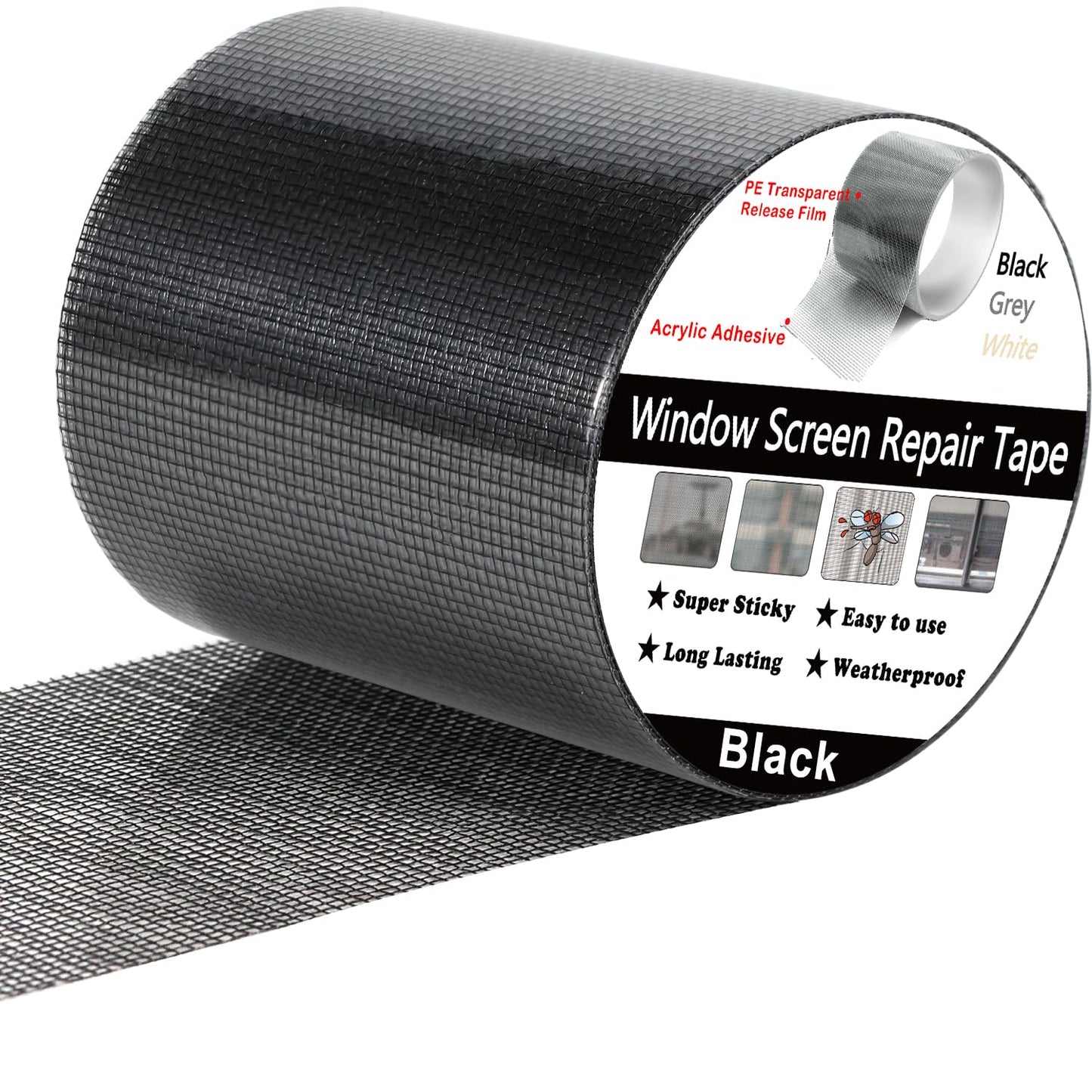 Wohohoho Window Screen Repair Tape, 3 in X 40 FT (480IN) Black Screen Patch Repair Kit, 3-Layer Strong Adhesive Invisible Screen Tape Mesh Repair for Windows, Doors Garage Mosquito Net Magnetic Screen
