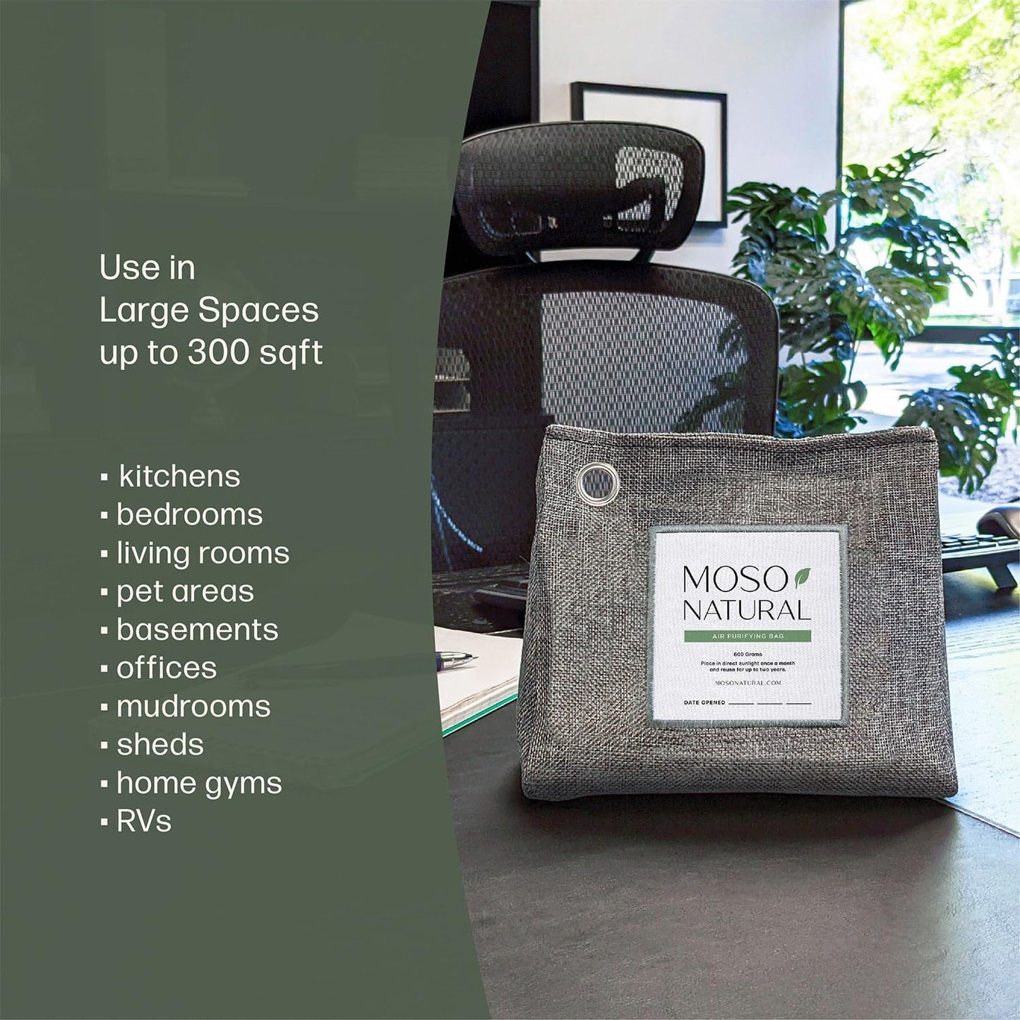 Moso Natural Air Purifying Bag 600g (21oz) Premium Bamboo Charcoal Odor Absorber | Room Deodorizer for Large Spaces, Bedroom, Kitchen, Basement | Pet Odor Eliminator for Home | Unscented (5 Pack)