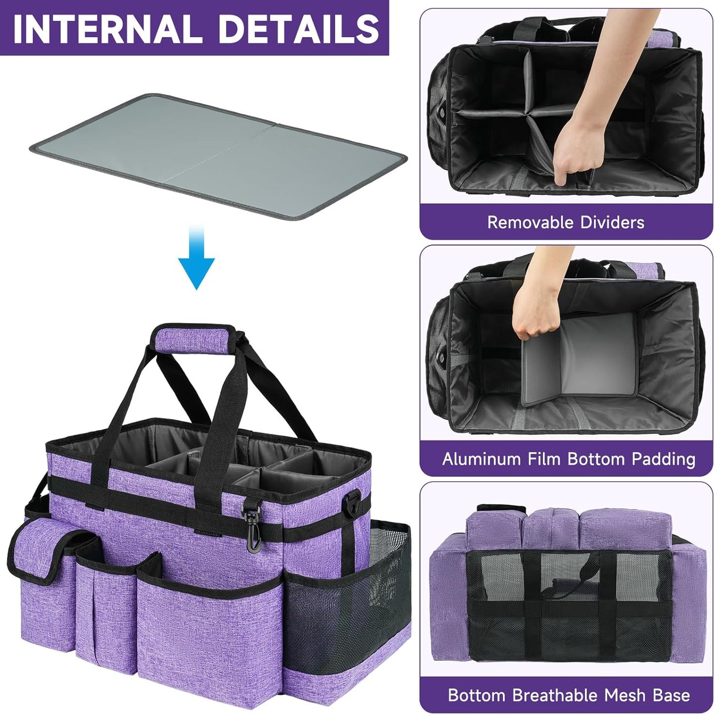 Cleaning Caddy Bag,Large Cleaning Supplies Organizer with Handle for Housekeepers,Purple