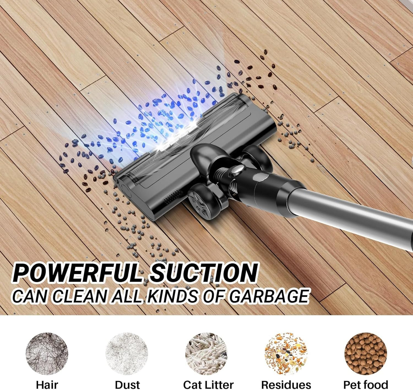 Cordless Vacuum Cleaner for Home, 8-in-1 Lightweight Stick Vacuum with 45Mins Runtime, Powerful Suction, Anti-Tangle, Rechargeable Cordless Vacuum for Hardwood Floor Carpet Pet Hair, N502