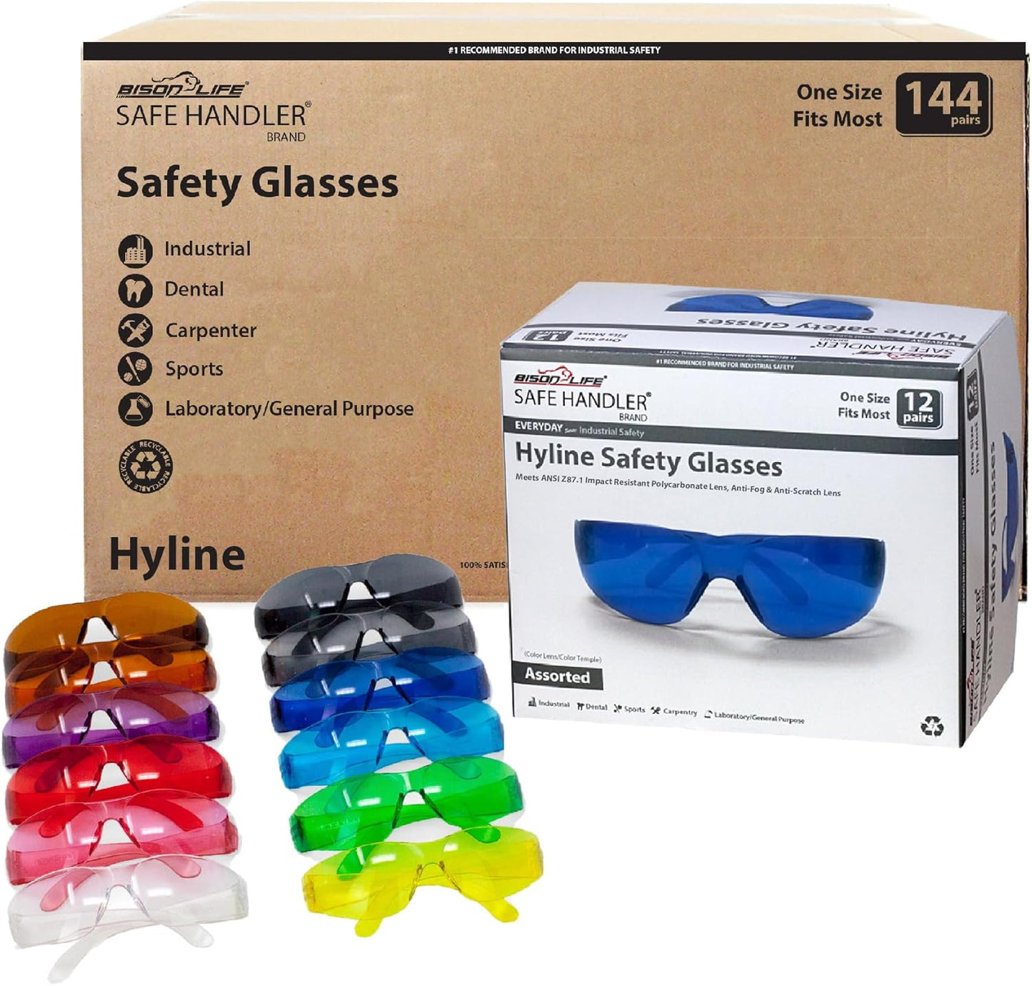 SAFE HANDLER Hyline Anti-Fog Color Safety Glasses Variety, Impact Resistant, Polycarbonate, Anti-Scratch