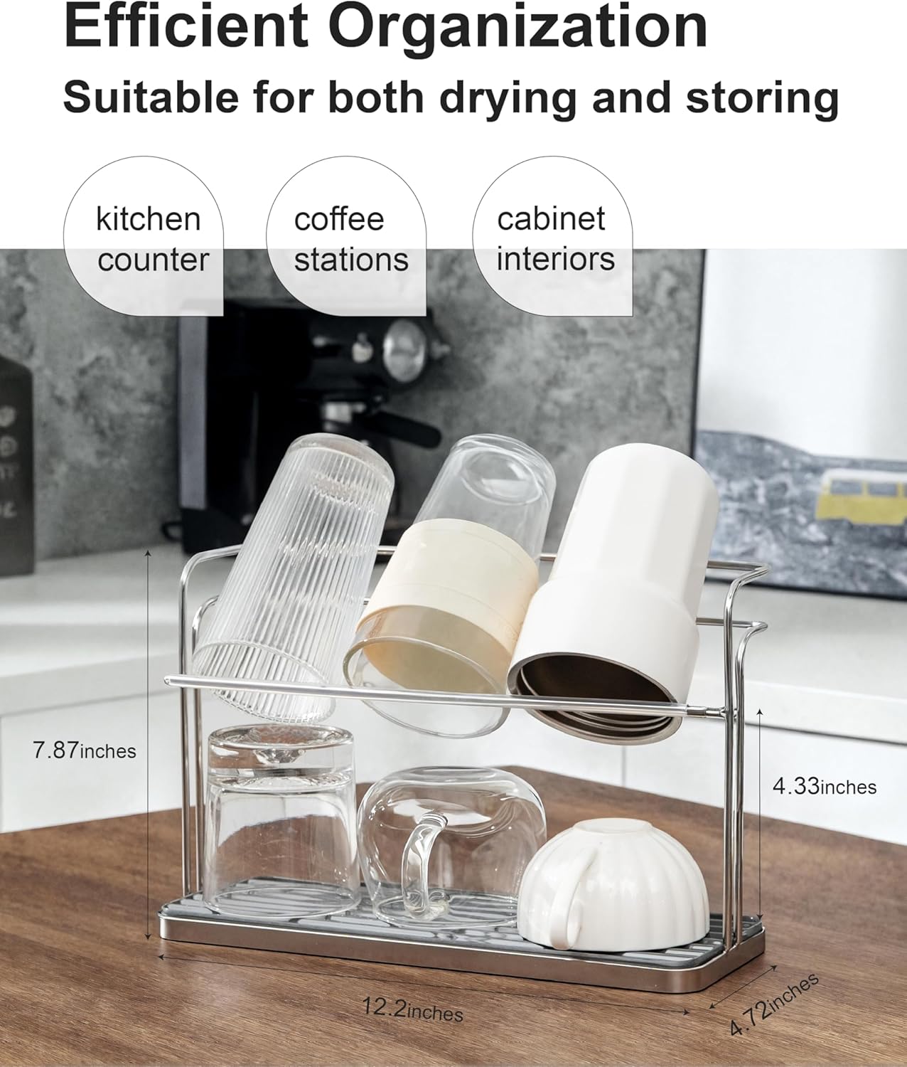 Stainless Steel Water Bottle Drying Rack Space Saving, Durable Cup Drying Rack for Kitchen Counter top, Versatile Mug Holder and Bottle Dryer Rack for Coffee mugs, Tumblers, Glasses, Travel Bottles