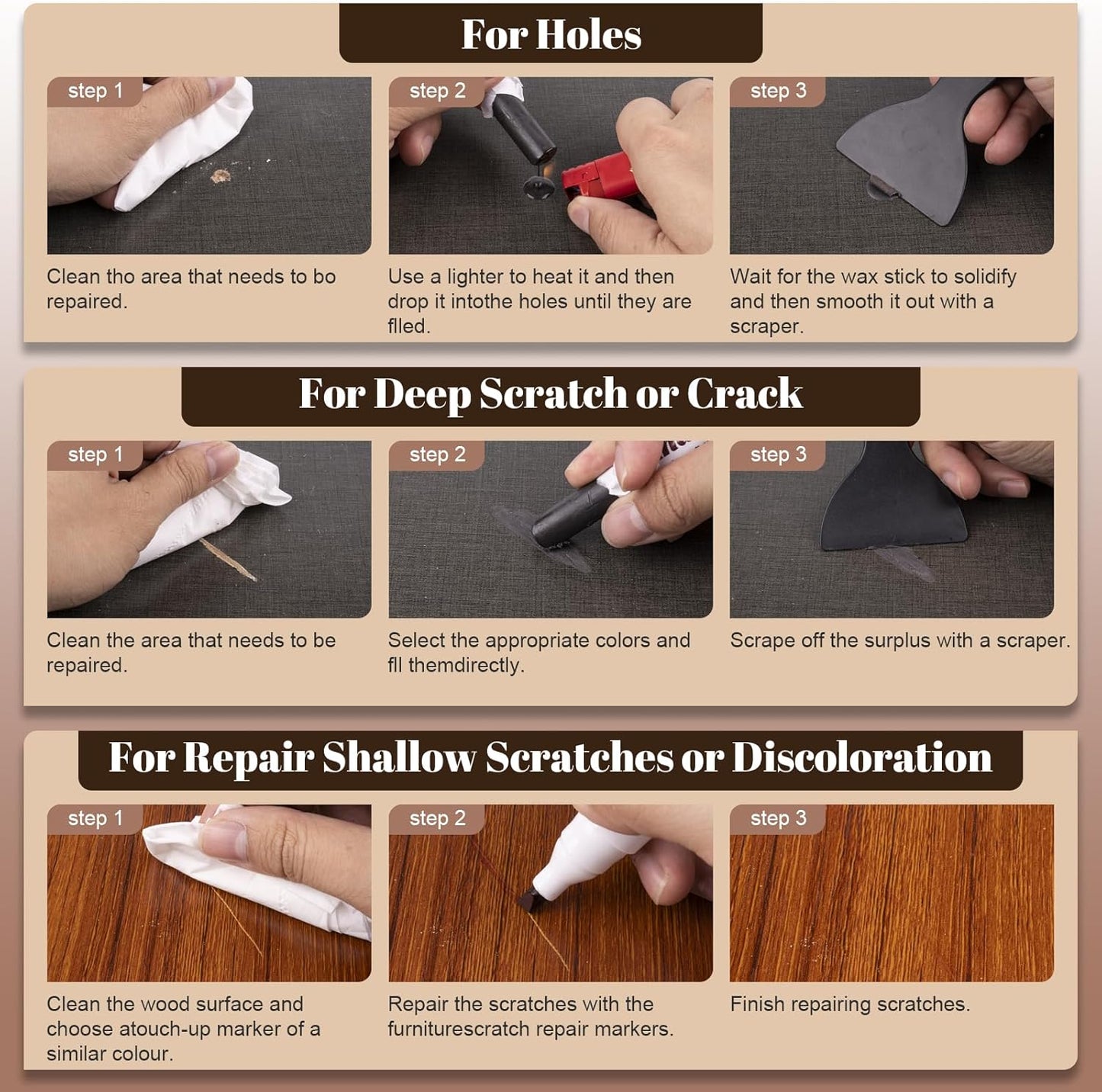 20 Colors Wood Filler Sticks Furniture Markers Touch up,Fill Putty Stick for Repair Furniture Scratch,Scuffs,Cracks and Nail Holes on Floors,Cabinets,Tables,and Doors Tables