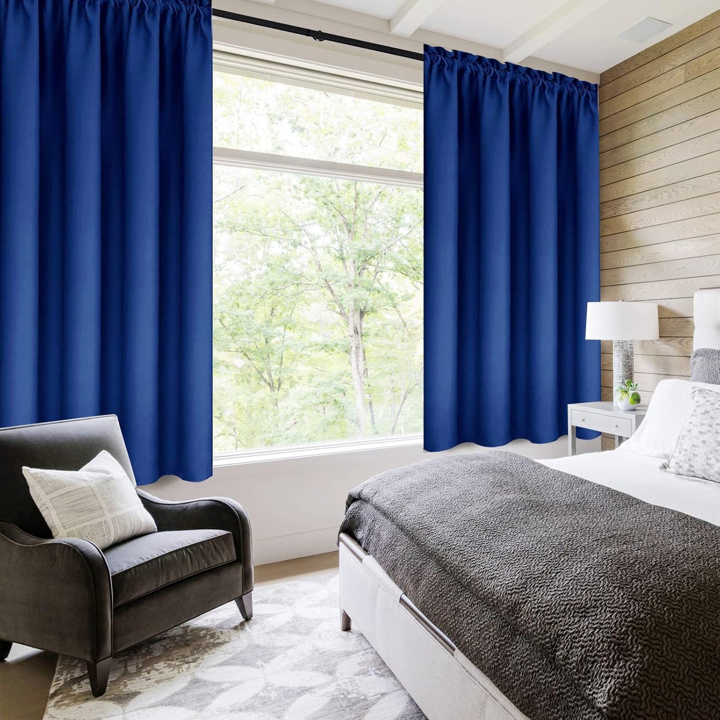 DWCN Blackout Curtains Room Darkening Thermal Insulated Bedroom Curtains Window Curtain Panels, 42 x 63 inches Long, Set of 2 Classic Blue Rod Pocket Drapes