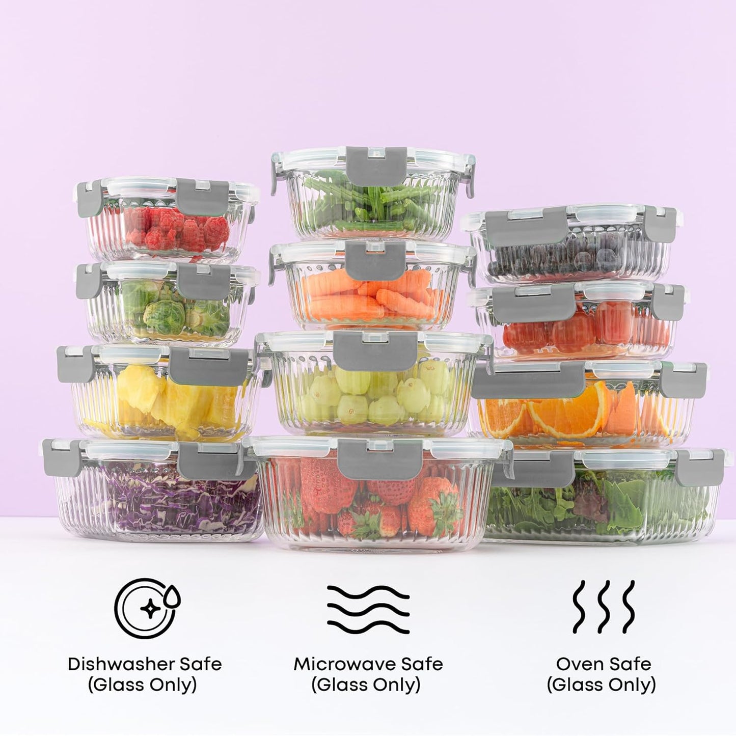 JoyJolt 24pc Borosilicate Glass Storage Containers with Lids | 12 Airtight/Freezer Safe Food Storage Containers for Pantry and Kitchen | Meal Prep Container for Lunch | Glass Tupperware Set