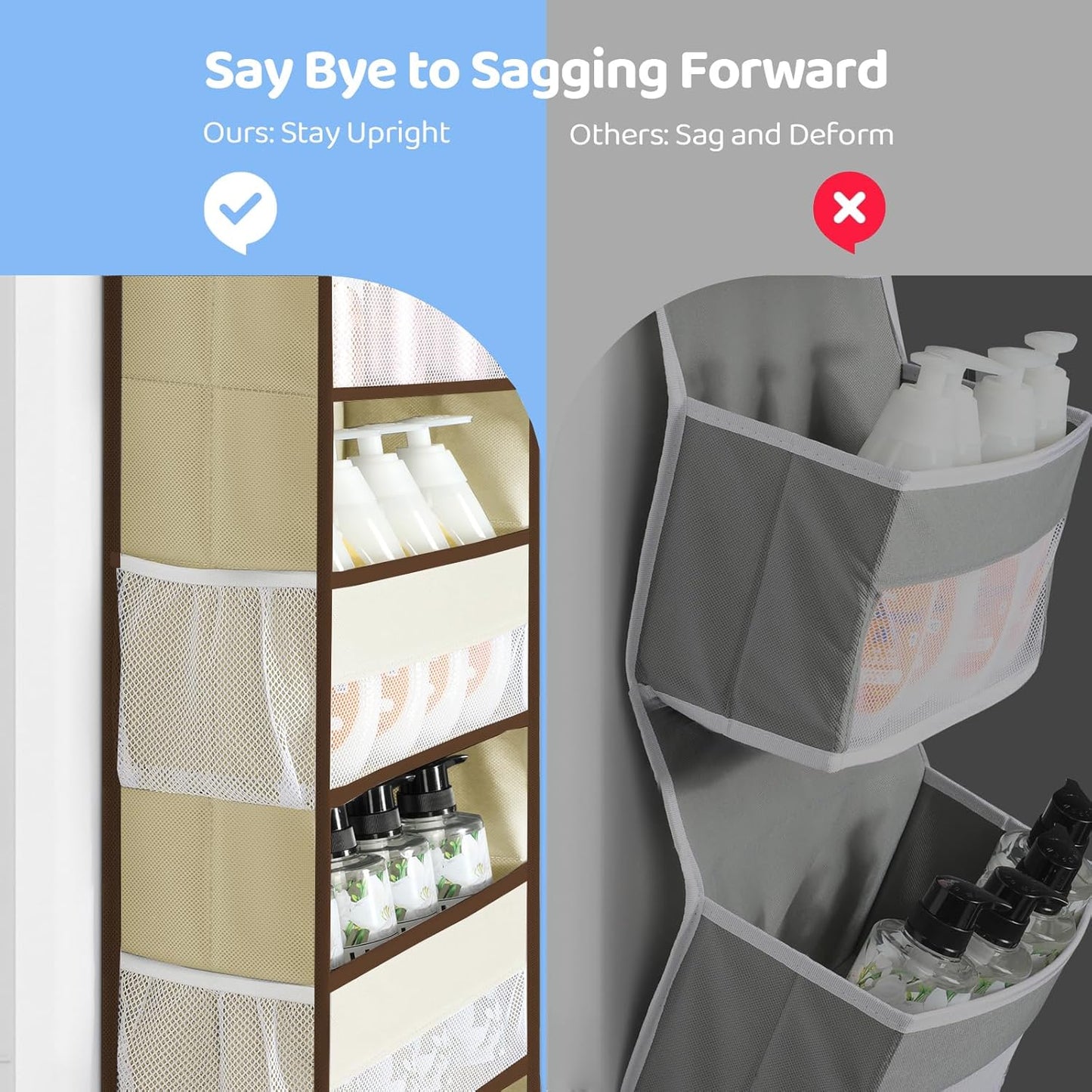 Yecaye 2 Pack 4 Tier Over the Door Organizer, Foldable Portable Baby Essentials for Stuffed Animal Storage - Multi-purpose Bathroom Closet Organizers and Storage for Kids Newborn Baby Stuff Beige