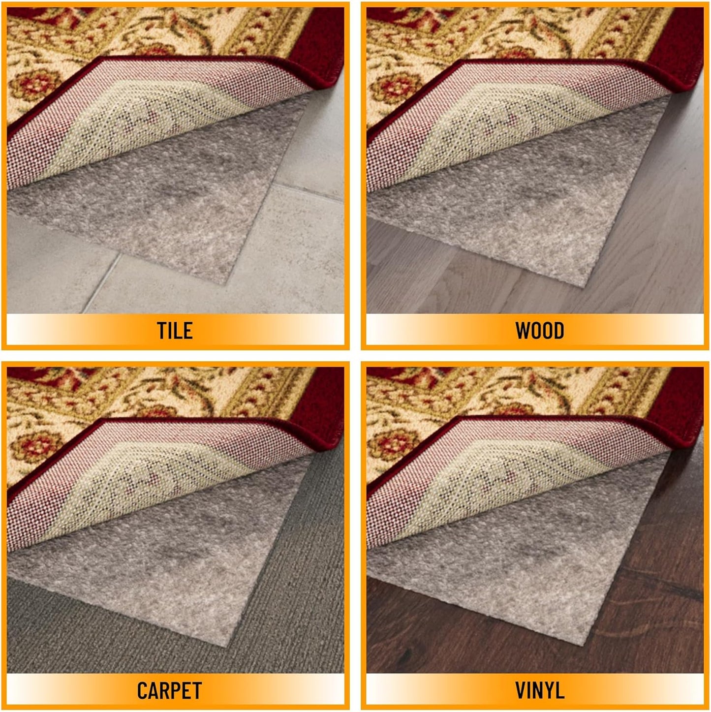 Ottomanson 2' x 3' Non-Slip Rug Pad Gripper 1/4 Inch Thick Dual Surface Felt + Rubber Gripper - Safe for All Floors, Brown