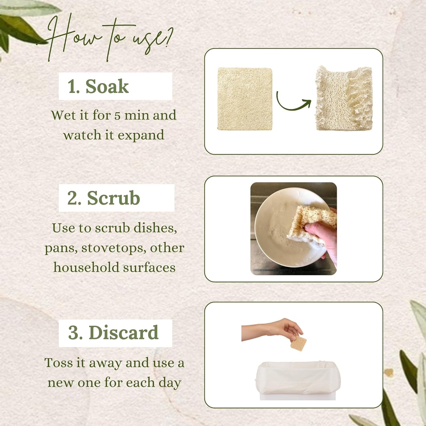 Natural Loofah Dish Sponge (Pack 30) Multipurpose Dish Sponges - 100% Biodegradable Compostable Dishwashing Scouring Pad Zero Waste (2.75" x 2.75" Each)
