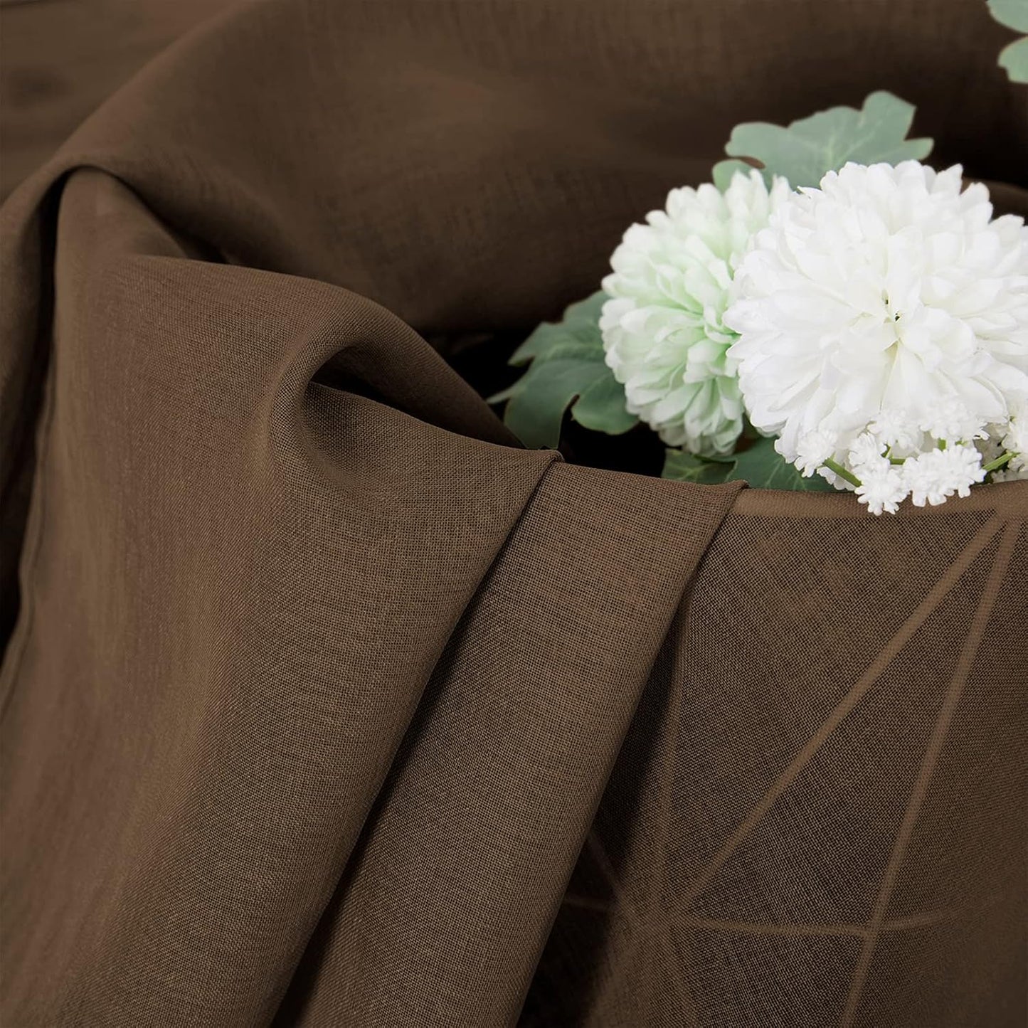 Tollpiz Sheer Curtains Bedroom Linen Textured Curtain Sheers Light Filtering Voile Rod Pocket Curtains for Living Room, 38 x 84 inches Long, Brown, Set of 2 Panels