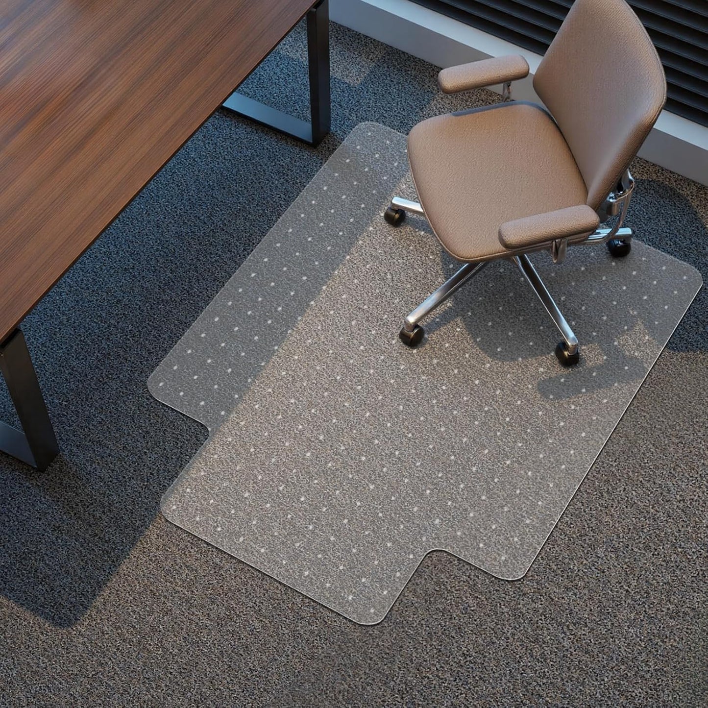 Kuyal Office Chair Mat for Carpet, 45x53 Clear Heavy Duty Computer Chair Mat with Lip, Under Desk Protector Carpeted Floors Mat, Easy Chair Movement,Ship Flat