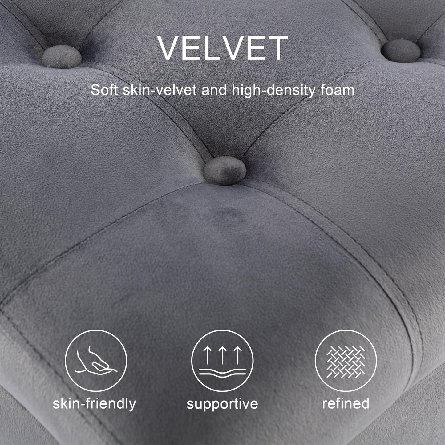 Ottoman with Storage, Storage Ottoman Bench with Button-Tufted, Upholstered End of Bed Bench with Wooden Legs for Bedroom, Entryway (Grey, Set of 1)