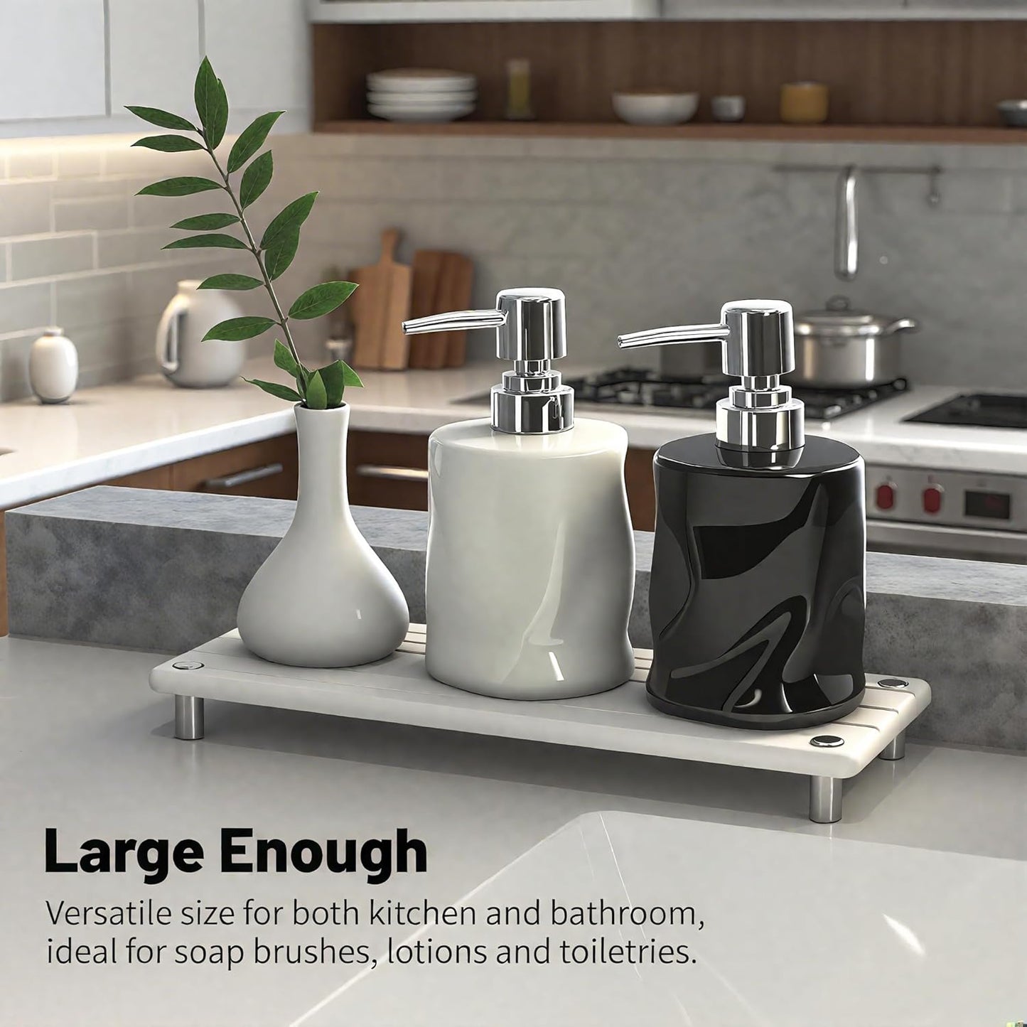 Quick Dry Sink Caddy Kitchen Sink Organizer, Water Absorbing Stone Tray for Sink, Stone Drying Tray, Diatomite Faucet Mat & Protector, Dispenser Sponge Holder, Stone Soap Tray for Bathroom Counter